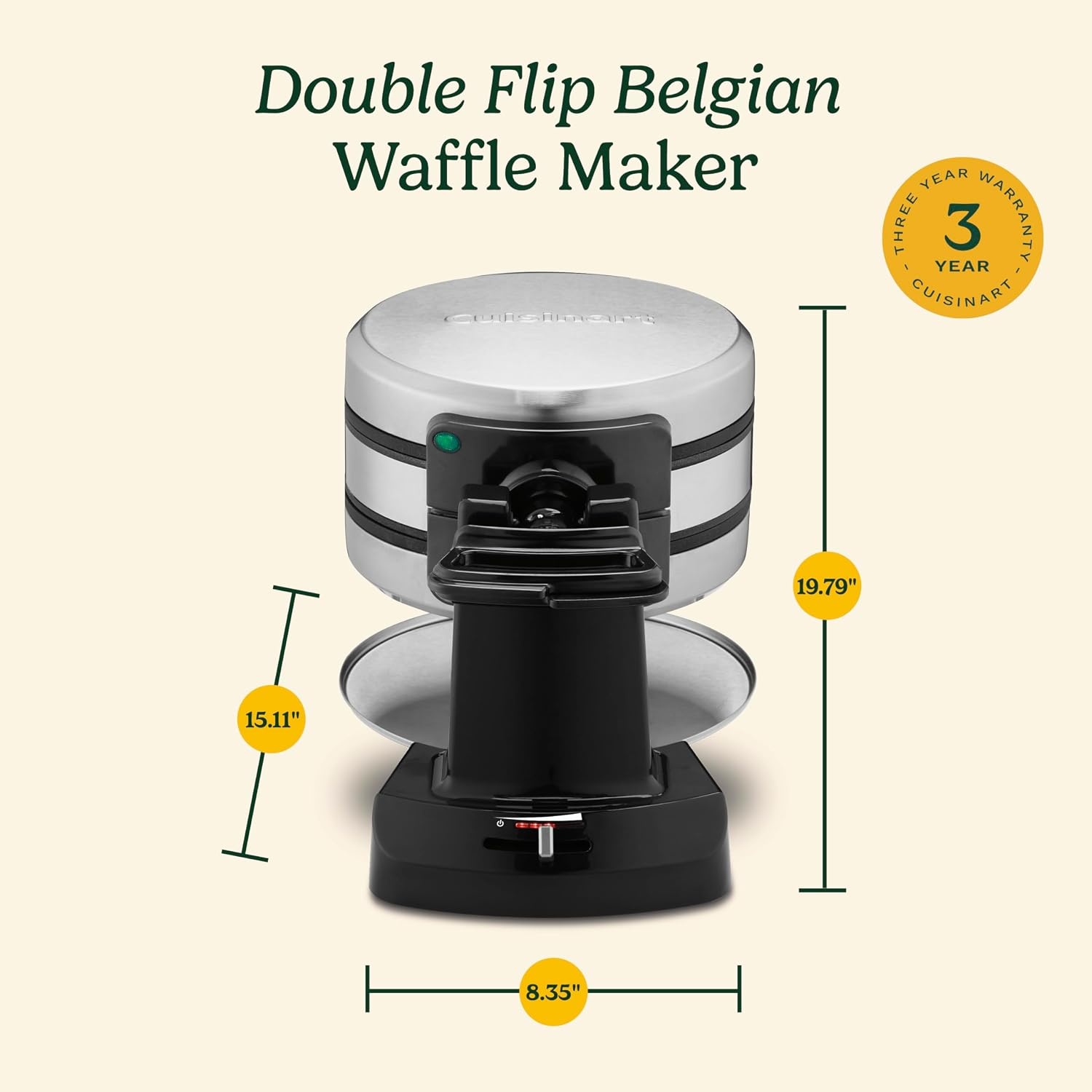 image:imageCuisinart Double Flip Belgian Waffle Maker 180 Flip Ready Indicator Light 1400W Nonstick Waffle Iron Plates WAFF40 BlackStainless