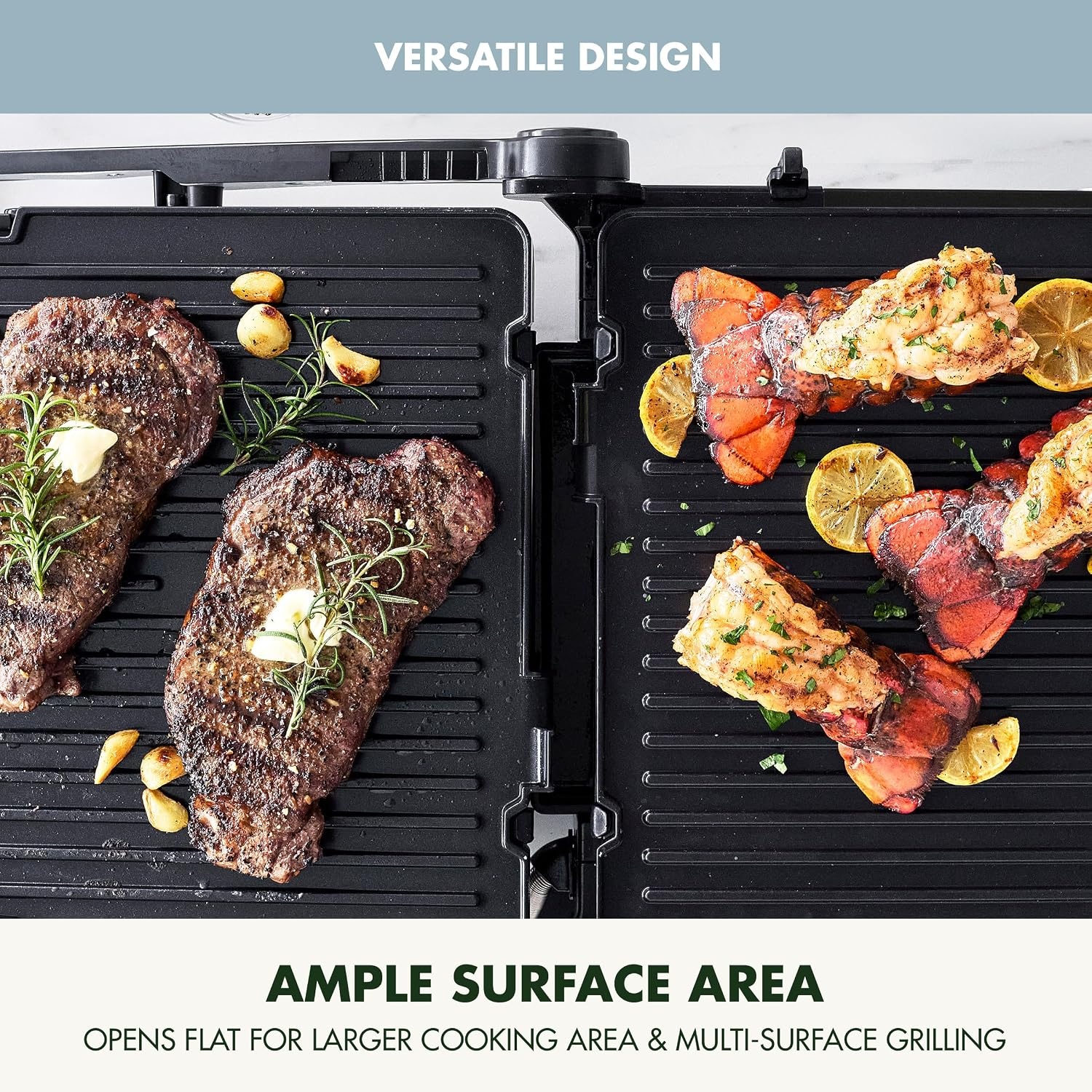 image:imageGreenPan Elite 7in1 MultiFunction Contact Grill amp Griddle Healthy Ceramic Nonstick Reversible Plates Adjustable Shade amp Shear Closed PressOpen Flat Surface PFASFree Cream WhiteBlue Haze