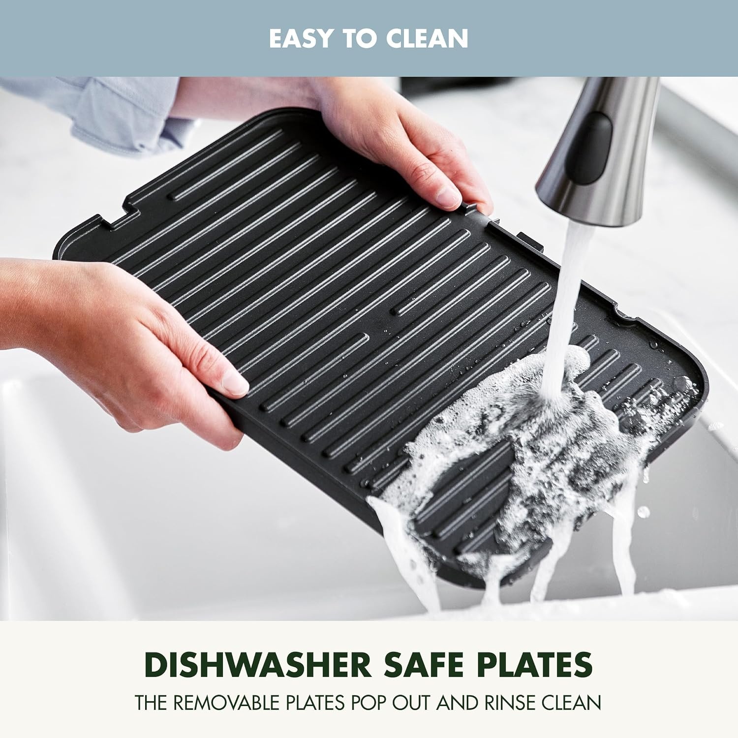 image:imageGreenPan Elite 7in1 MultiFunction Contact Grill amp Griddle Healthy Ceramic Nonstick Reversible Plates Adjustable Shade amp Shear Closed PressOpen Flat Surface PFASFree Cream WhiteBlue Haze