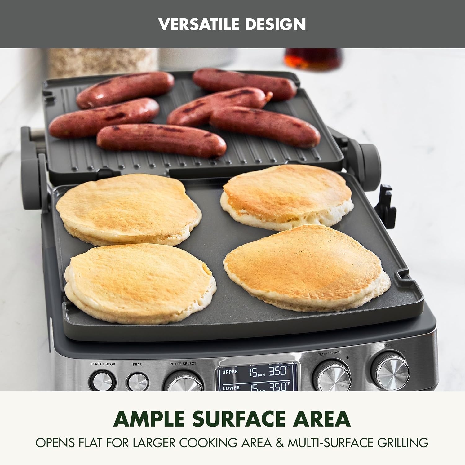 image:imageGreenPan Elite 7in1 MultiFunction Contact Grill amp Griddle Healthy Ceramic Nonstick Reversible Plates Adjustable Shade amp Shear Closed PressOpen Flat Surface PFASFree Cream WhiteGraphite
