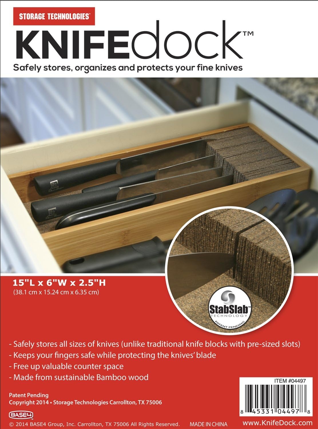 image:imageKNIFEdock Bamboo Knife Organizer for Kitchen Drawers 15 InDrawer Knife Block with Cork Composite SpaceSaving Safe Storage for Your KnivesBamboo