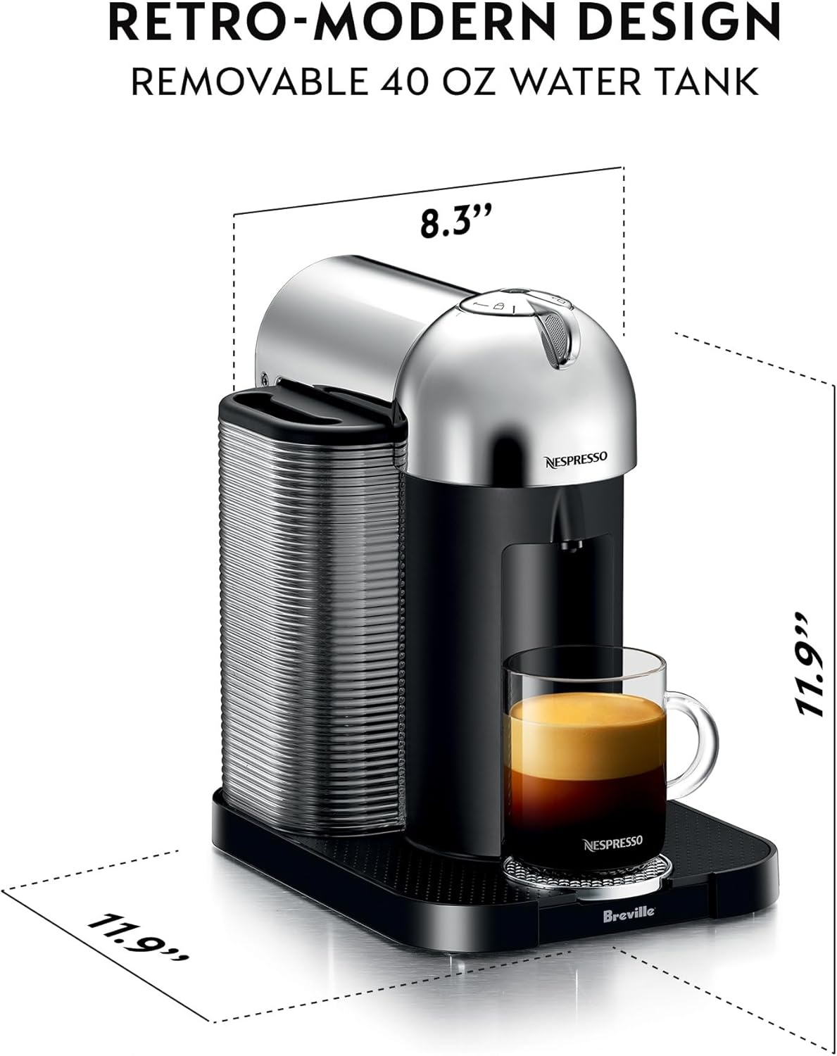 image:imageNespresso Vertuo Coffee and Espresso Maker by Breville Chrome with Aeroccino Milk FrotherChrome