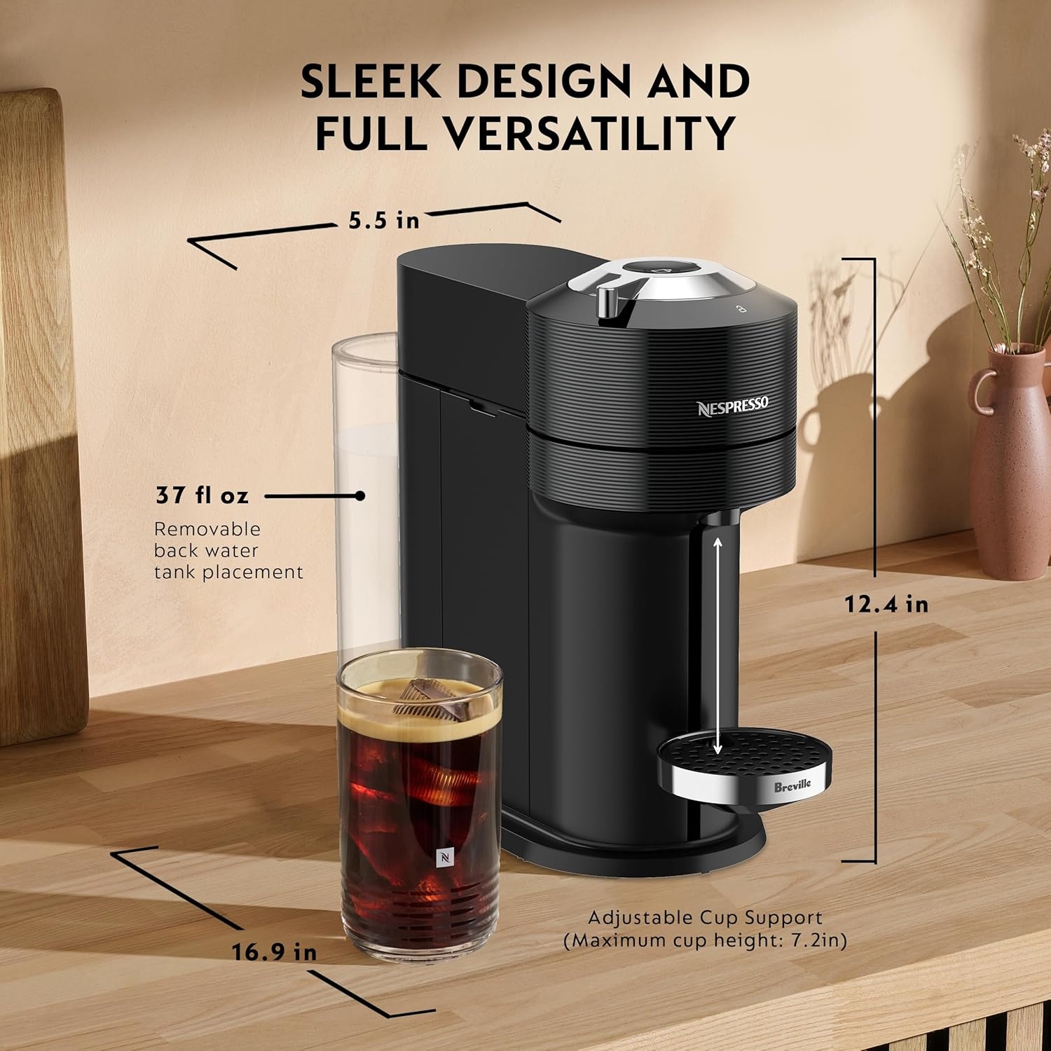 image:imageNespresso Vertuo Next Deluxe Coffee and Espresso Maker Pure Chrome with Aeroccino Milk Frother11 liter BlackDark ChromeBlack