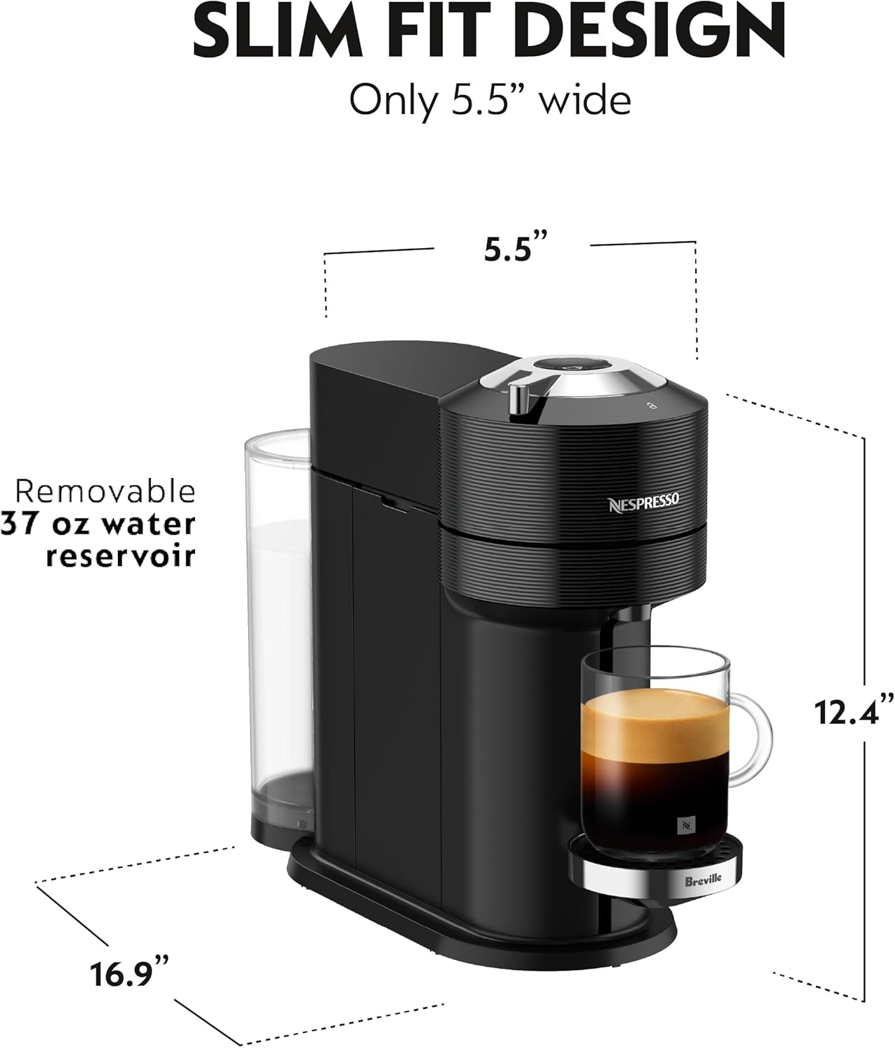 image:imageNespresso Vertuo Next Deluxe Coffee and Espresso Maker Pure Chrome with Aeroccino Milk Frother11 liter BlackDark ChromeBlack