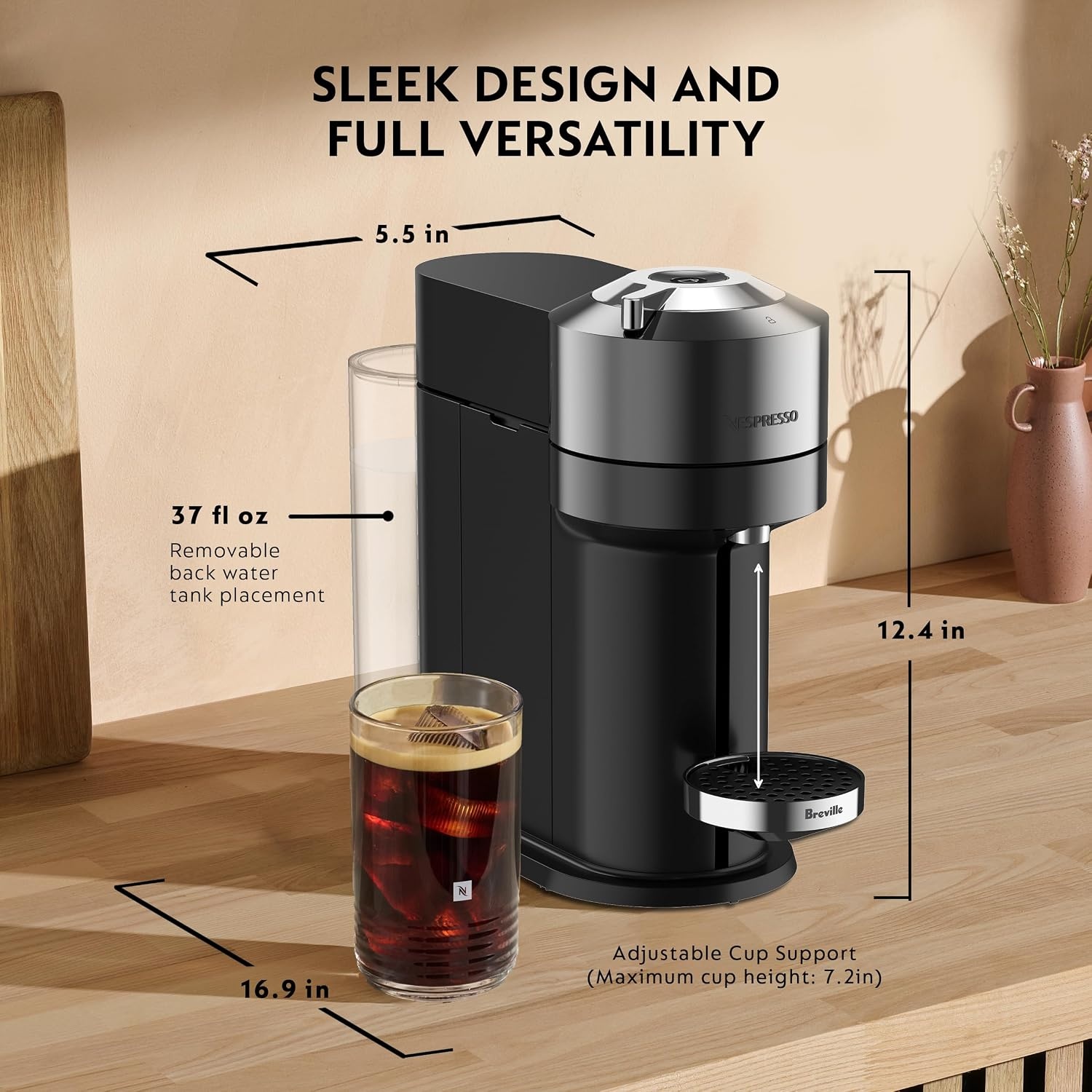 image:imageNespresso Vertuo Next Deluxe Coffee and Espresso Maker Pure Chrome with Aeroccino Milk Frother11 liter BlackDark ChromeChrome