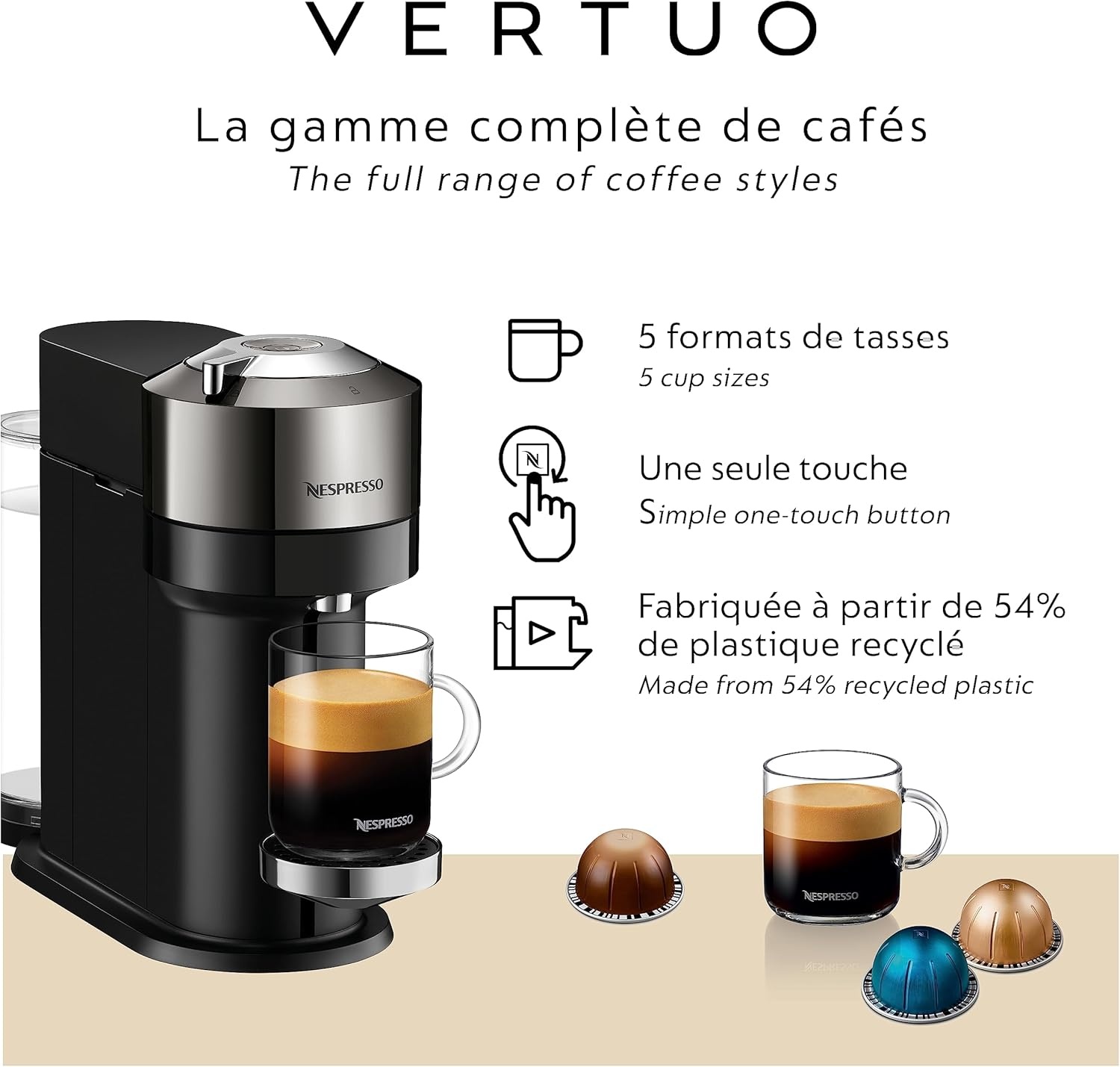 image:imageNespresso Vertuo Next Deluxe Coffee and Espresso Maker Pure Chrome with Aeroccino Milk Frother11 liter BlackDark ChromeChrome