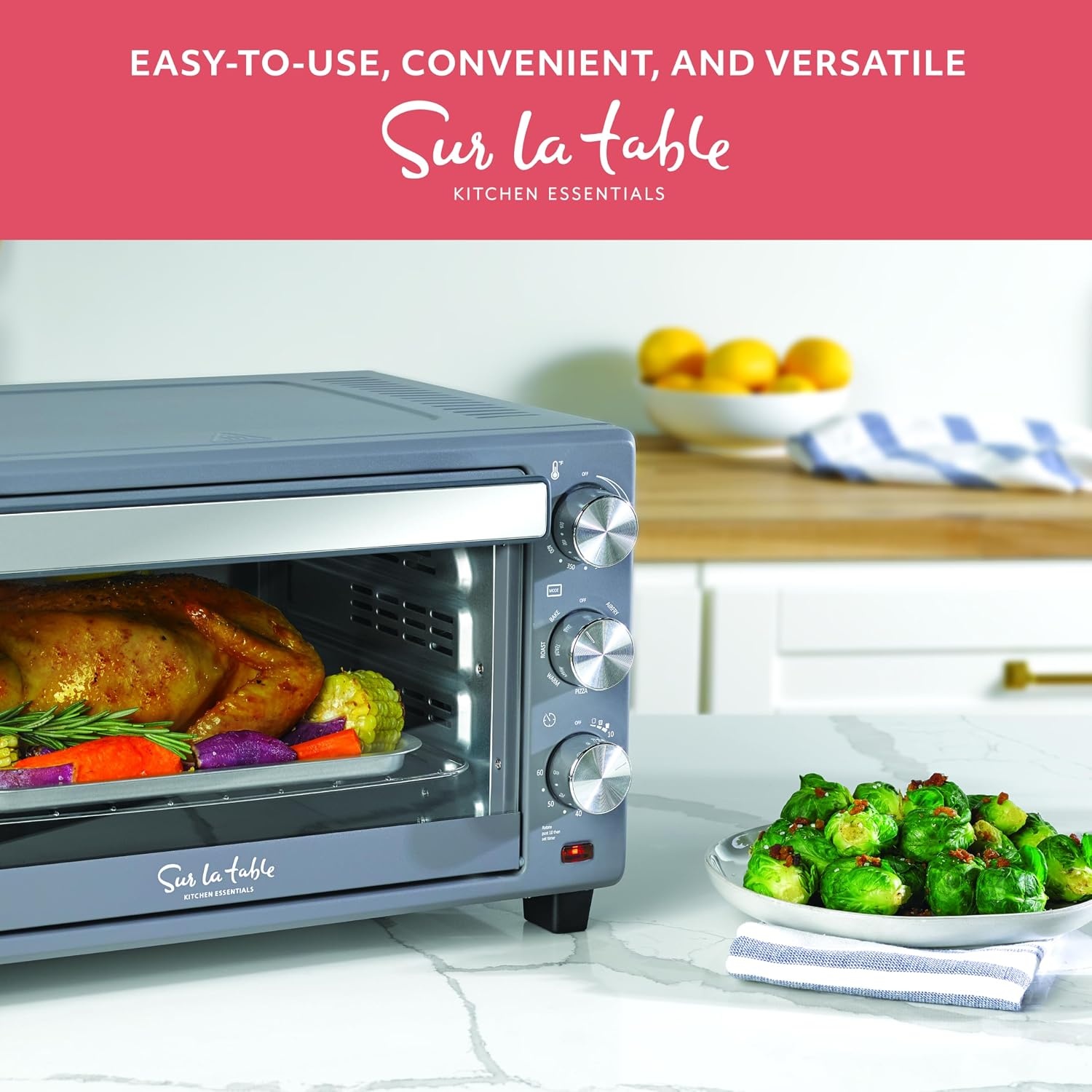 image:imageSUR LA TABLE KITCHEN ESSENTIALS Multifunctional Air Fryer Toaster Oven with Large Window for Easy Viewing Designed with 7Presets Air Fry Bake Roast Broil and Toast in Minutes 1500w