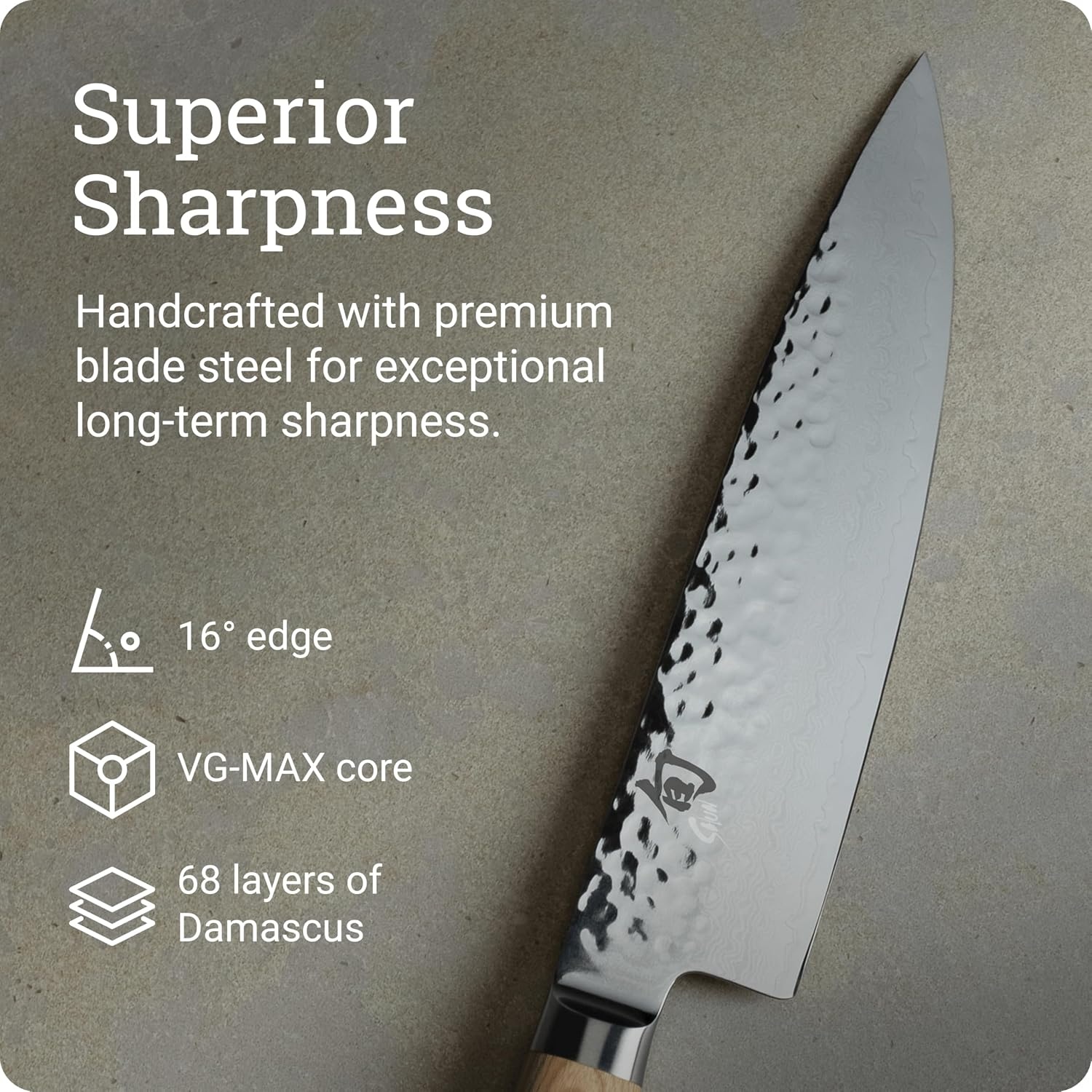 image:imageShun Premier Blonde 8 Chefs Knife Handcrafted Japanese Kitchen Knife VGMAX Core Damascus Stainless Steel Cladding Pakkawood HandleBlonde