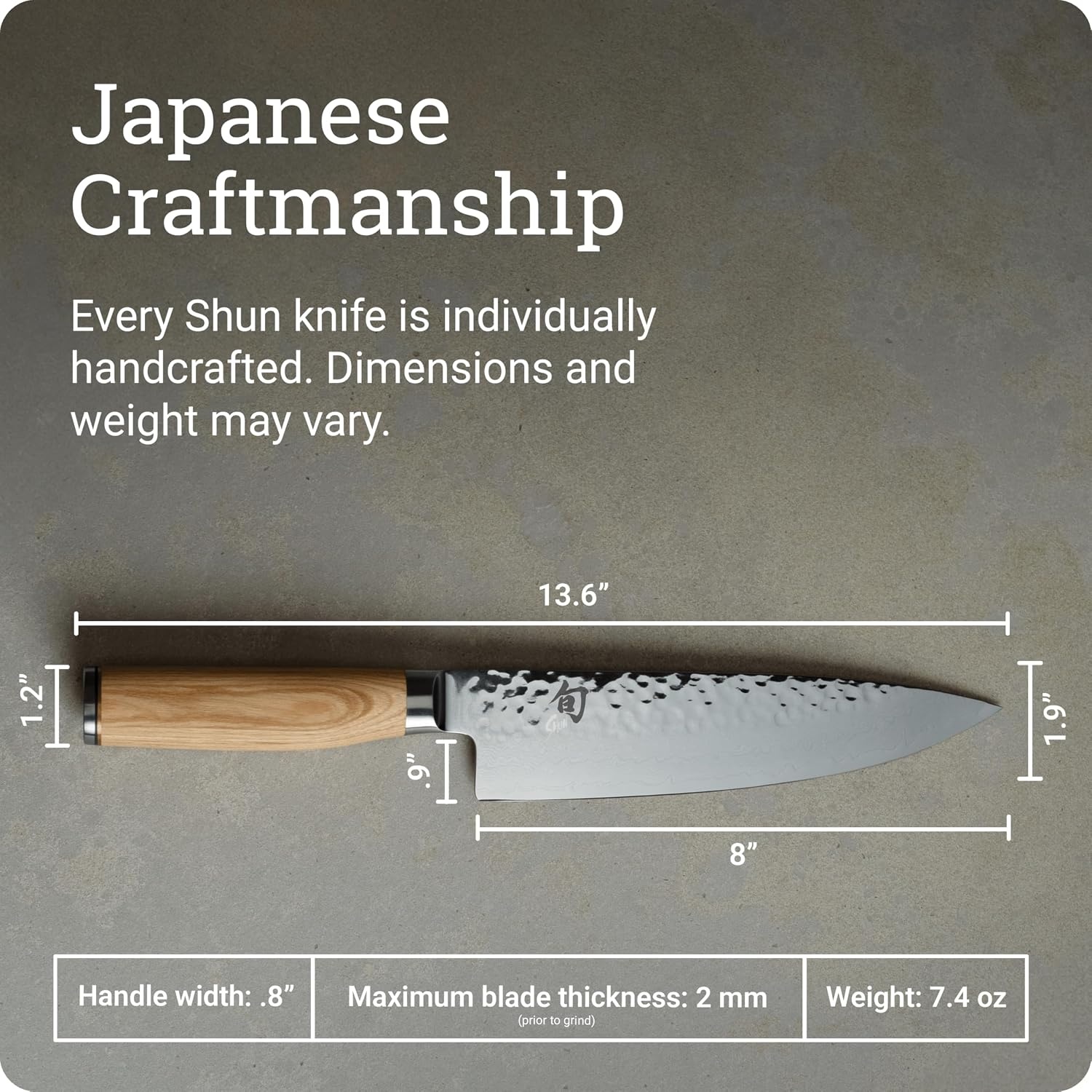 image:imageShun Premier Blonde 8 Chefs Knife Handcrafted Japanese Kitchen Knife VGMAX Core Damascus Stainless Steel Cladding Pakkawood HandleBlonde