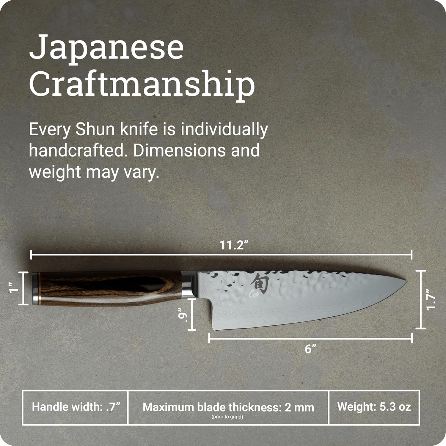 image:imageShun Premier Blonde 8 Chefs Knife Handcrafted Japanese Kitchen Knife VGMAX Core Damascus Stainless Steel Cladding Pakkawood HandleBrown