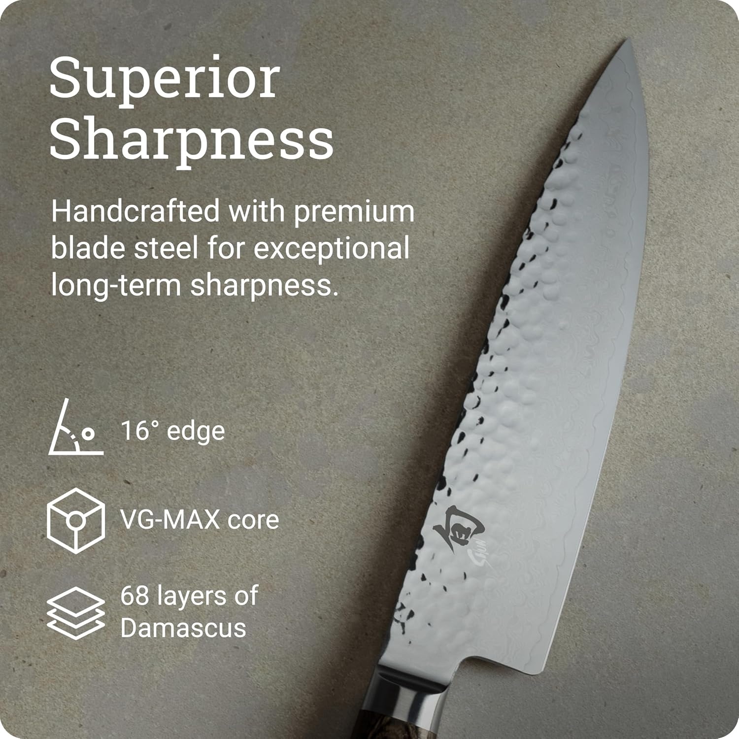 image:imageShun Premier Blonde 8 Chefs Knife Handcrafted Japanese Kitchen Knife VGMAX Core Damascus Stainless Steel Cladding Pakkawood HandleBrown