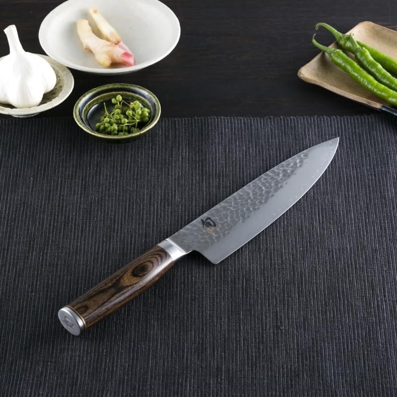 image:imageShun Premier Blonde 8 Chefs Knife Handcrafted Japanese Kitchen Knife VGMAX Core Damascus Stainless Steel Cladding Pakkawood HandleBrown