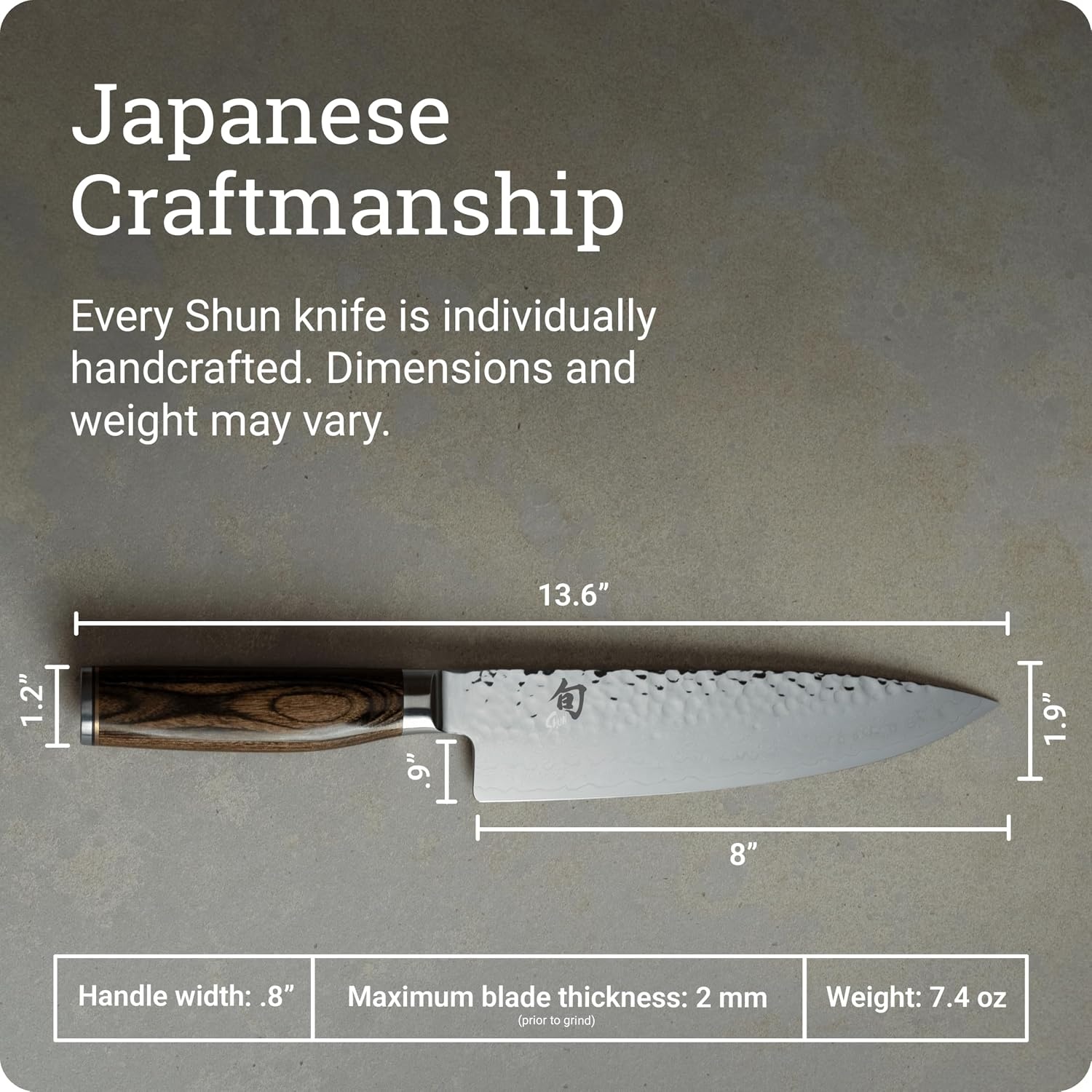 image:imageShun Premier Blonde 8 Chefs Knife Handcrafted Japanese Kitchen Knife VGMAX Core Damascus Stainless Steel Cladding Pakkawood HandleBrown