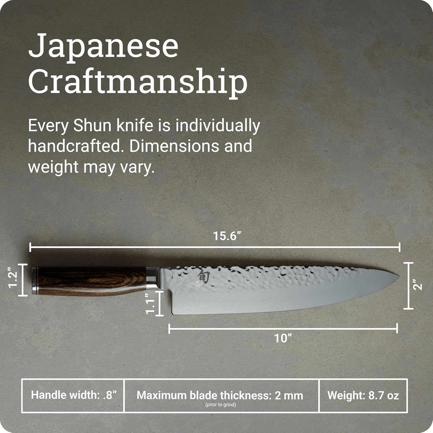 image:imageShun Premier Blonde 8 Chefs Knife Handcrafted Japanese Kitchen Knife VGMAX Core Damascus Stainless Steel Cladding Pakkawood HandleBrown