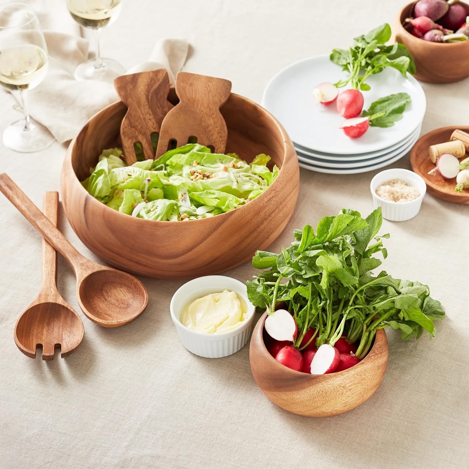 image:imageSur La Table Acacia Wood Salad Servers Natural Acacia Hardwood Salad Spoon and Fork for Tossing and Serving