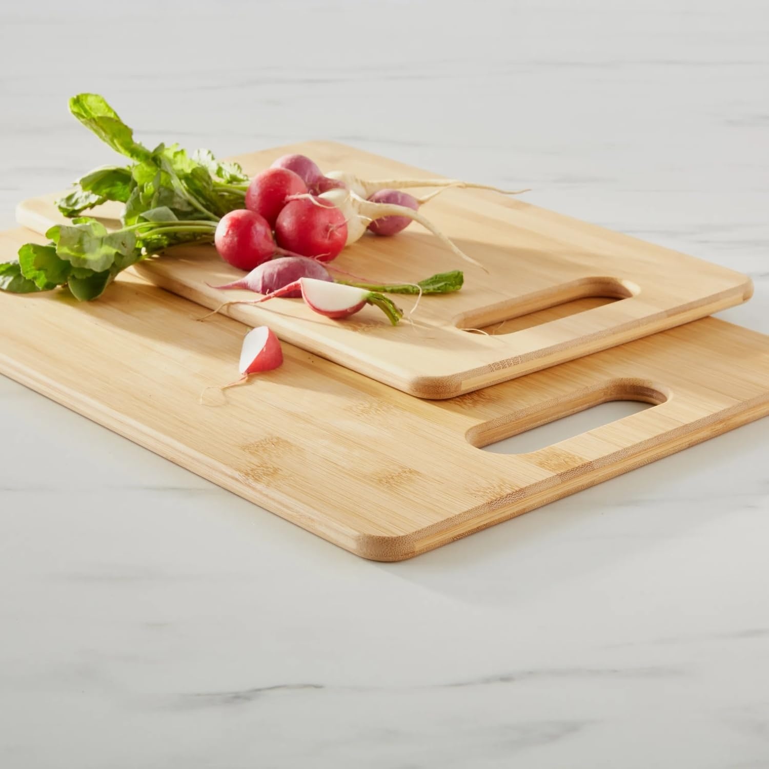 image:imageSur La Table Bamboo Cutting Board Set 2Piece Chopping Boards with Handles for Daily Prep amp Serving