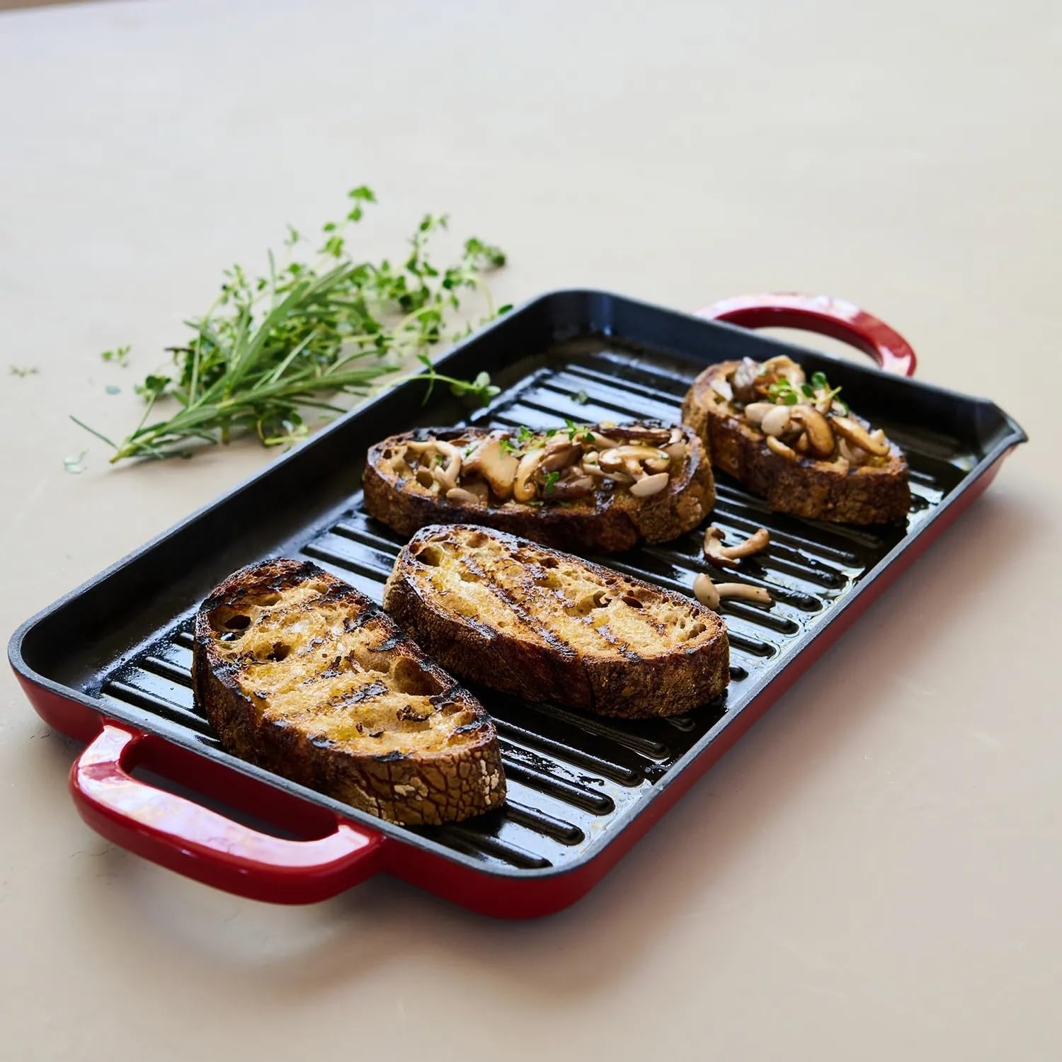 image:imageSur La Table Enameled Cast Iron Grill Pan Rectangular Stovetop Grill Pan with Raised Ridges for Sear Marks and Fat Drainage 15 in x 9 in