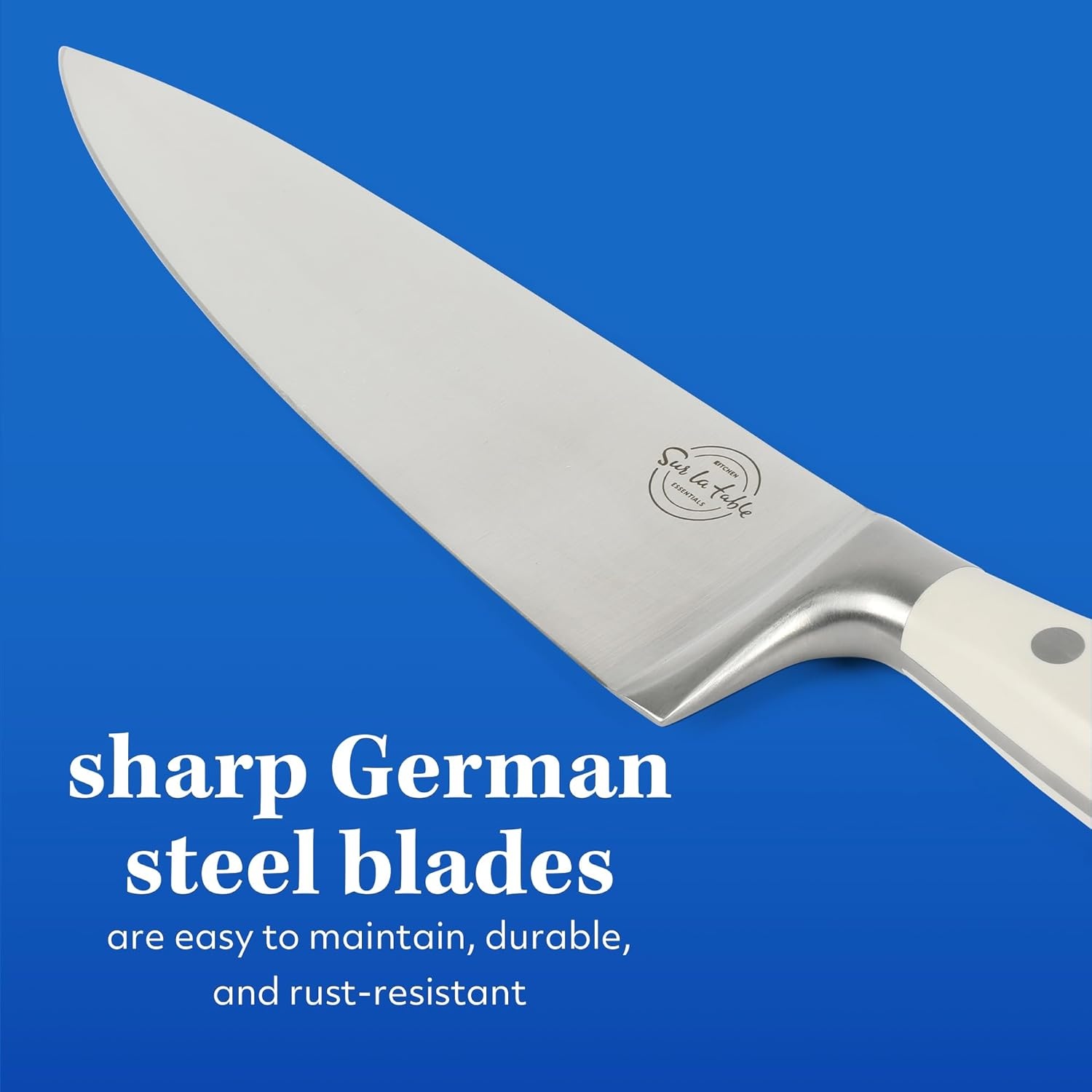 image:imageSur La Table Kitchen Essentials 5 Piece German Steel Blade wTriple Riveted Handle Set on Beechwood Magnetic Block Linen WhiteLinen White 5pc Set