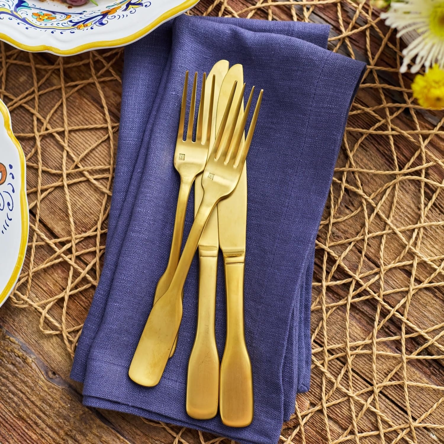 image:imageSur La Table Linen Napkins Set of 4 Indigo Premium Linen Blend Cloth Napkins in Rich Indigo for Dining and Entertaining Set of 4Indigo
