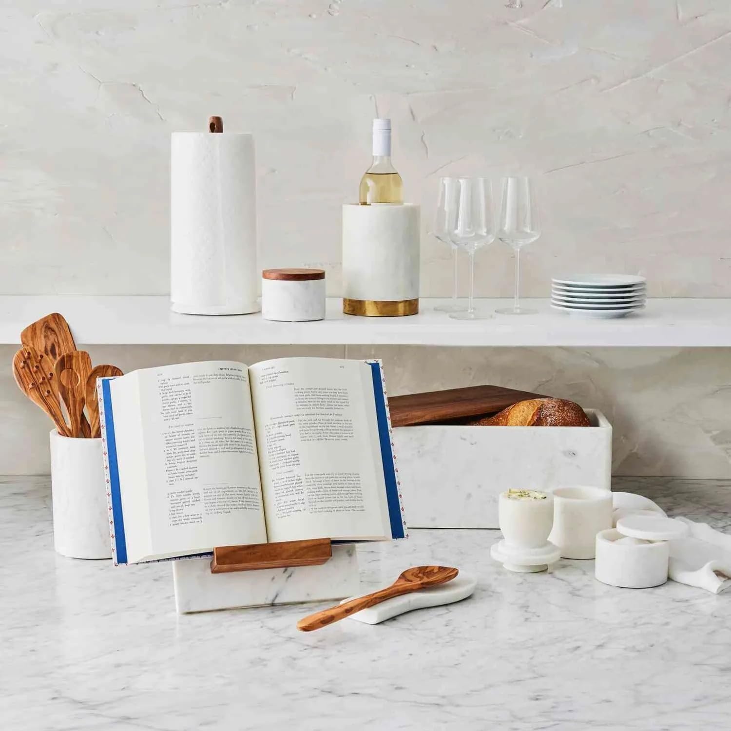 image:imageSur La Table Marble amp Acacia Paper Towel Holder White
