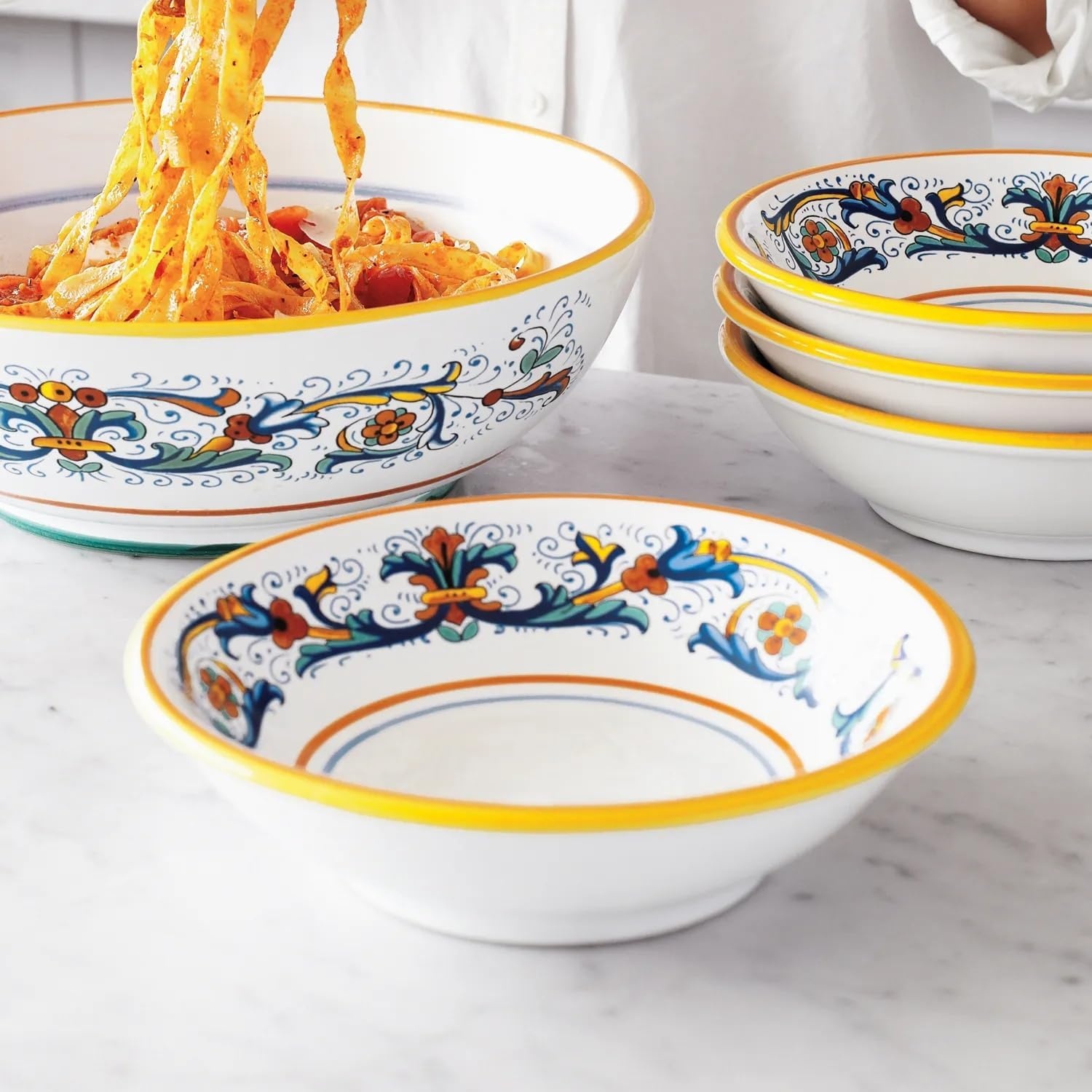 image:imageSur La Table Nova Deruta Pasta Bowl HandPainted Italian Ceramic Serving Dish Colorful RenaissanceInspired Dinnerware Made in Italy