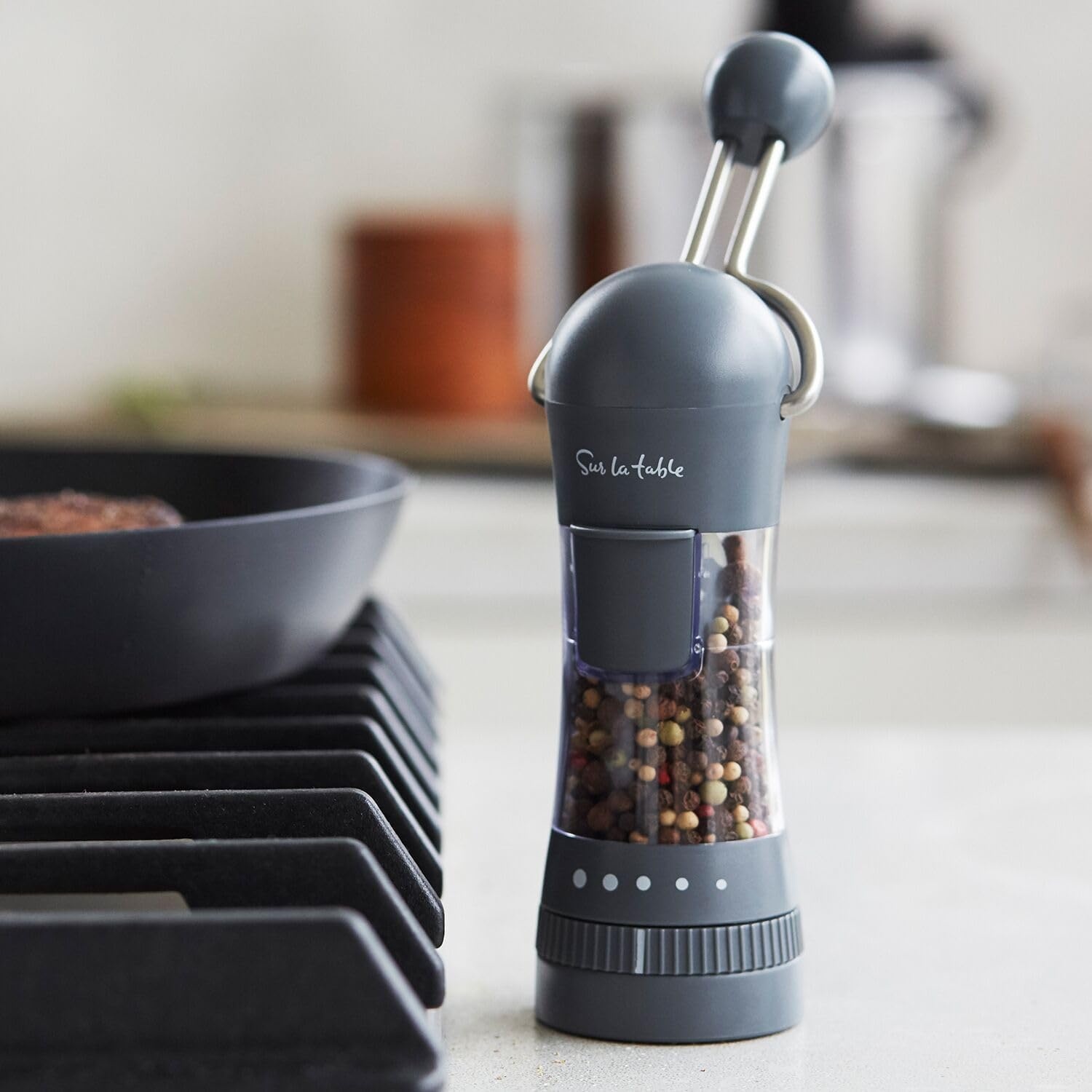 image:imageSur La Table Ratchet Mill Black Ceramic Stone Grinder Pepper amp Spice Grinder with Adjustable Coarseness FrontLoading Refill Durable Manual Seasoning Tool for Kitchen and TableWhite