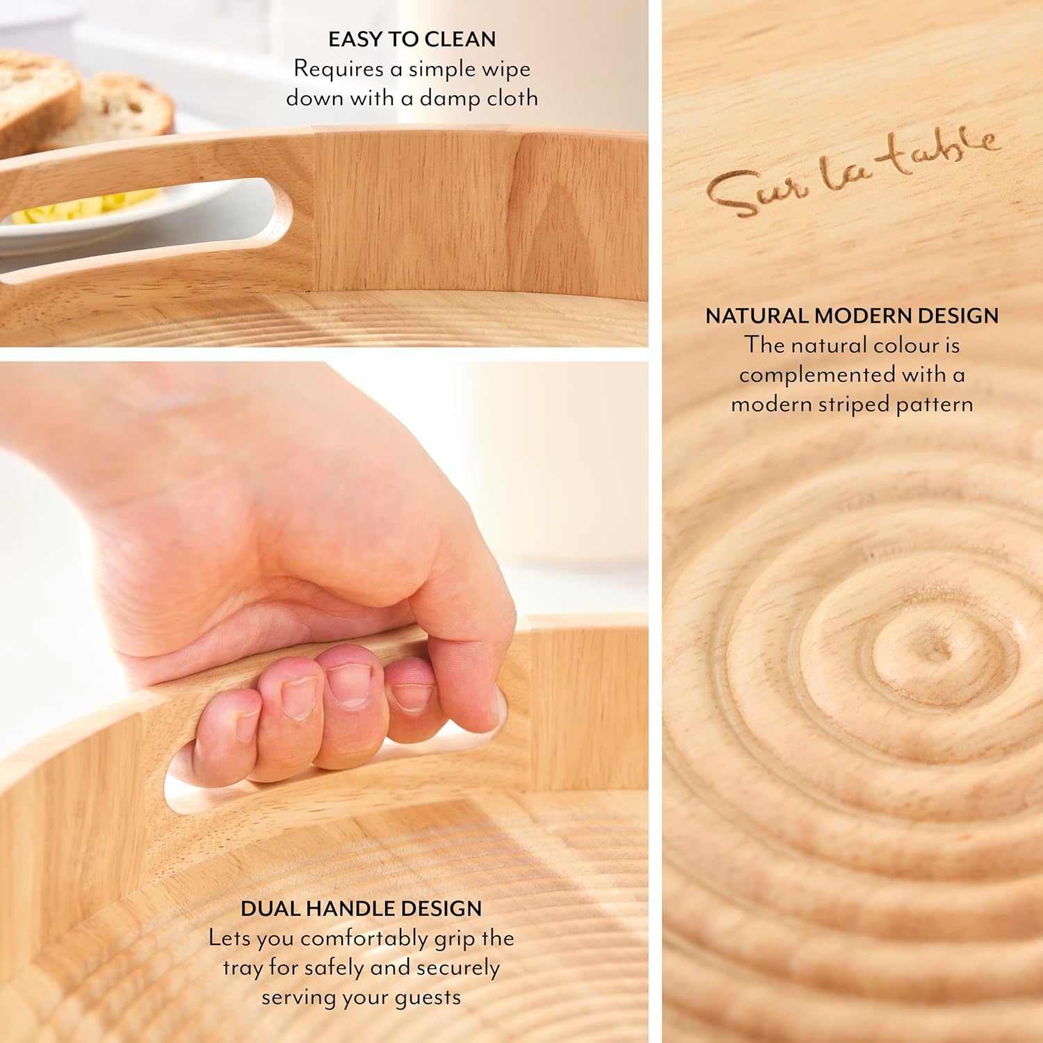 image:imageSur La Table SLT847089 Large Round Serving Tray for Food and Drinks Easy to Clean Made from Hevea Wood with FSC Certified Materials 356 x 356 x 64cm Colour Me Happy Natural WoodBrown