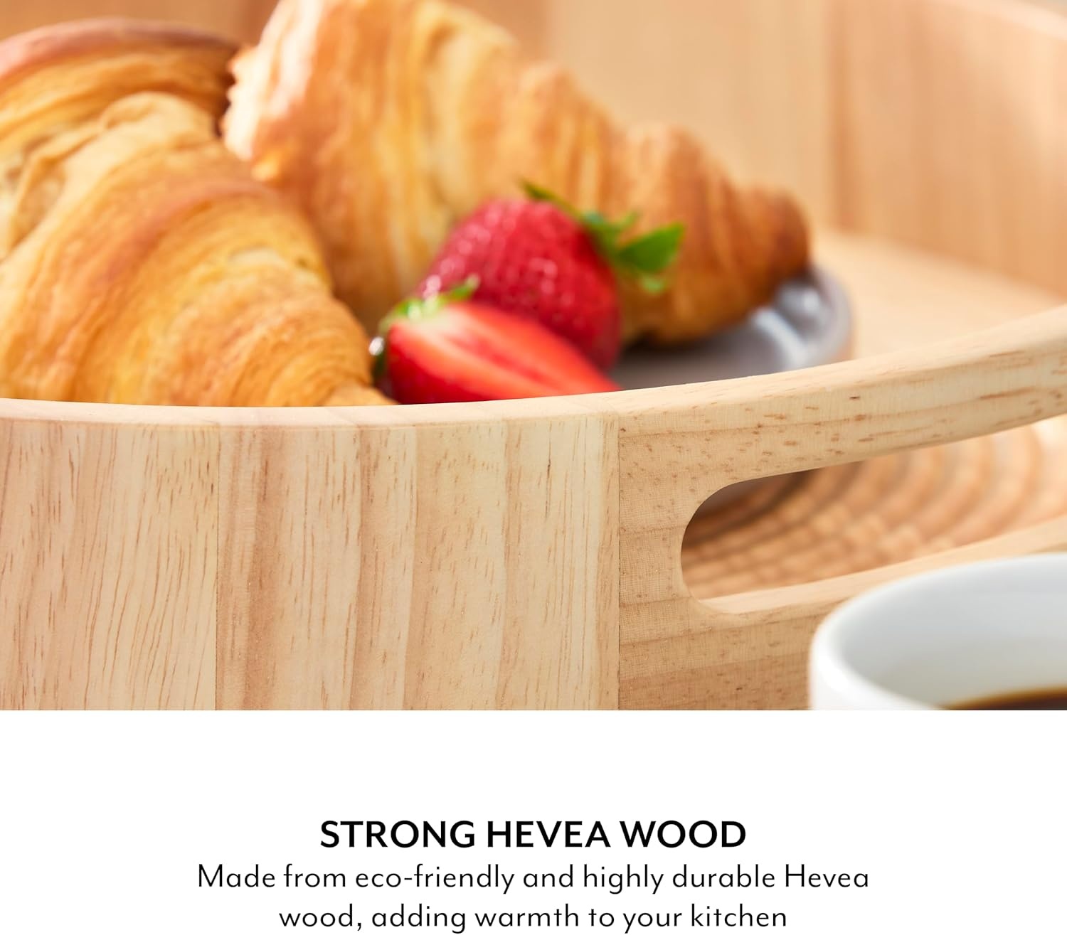 image:imageSur La Table SLT847089 Large Round Serving Tray for Food and Drinks Easy to Clean Made from Hevea Wood with FSC Certified Materials 356 x 356 x 64cm Colour Me Happy Natural WoodBrown
