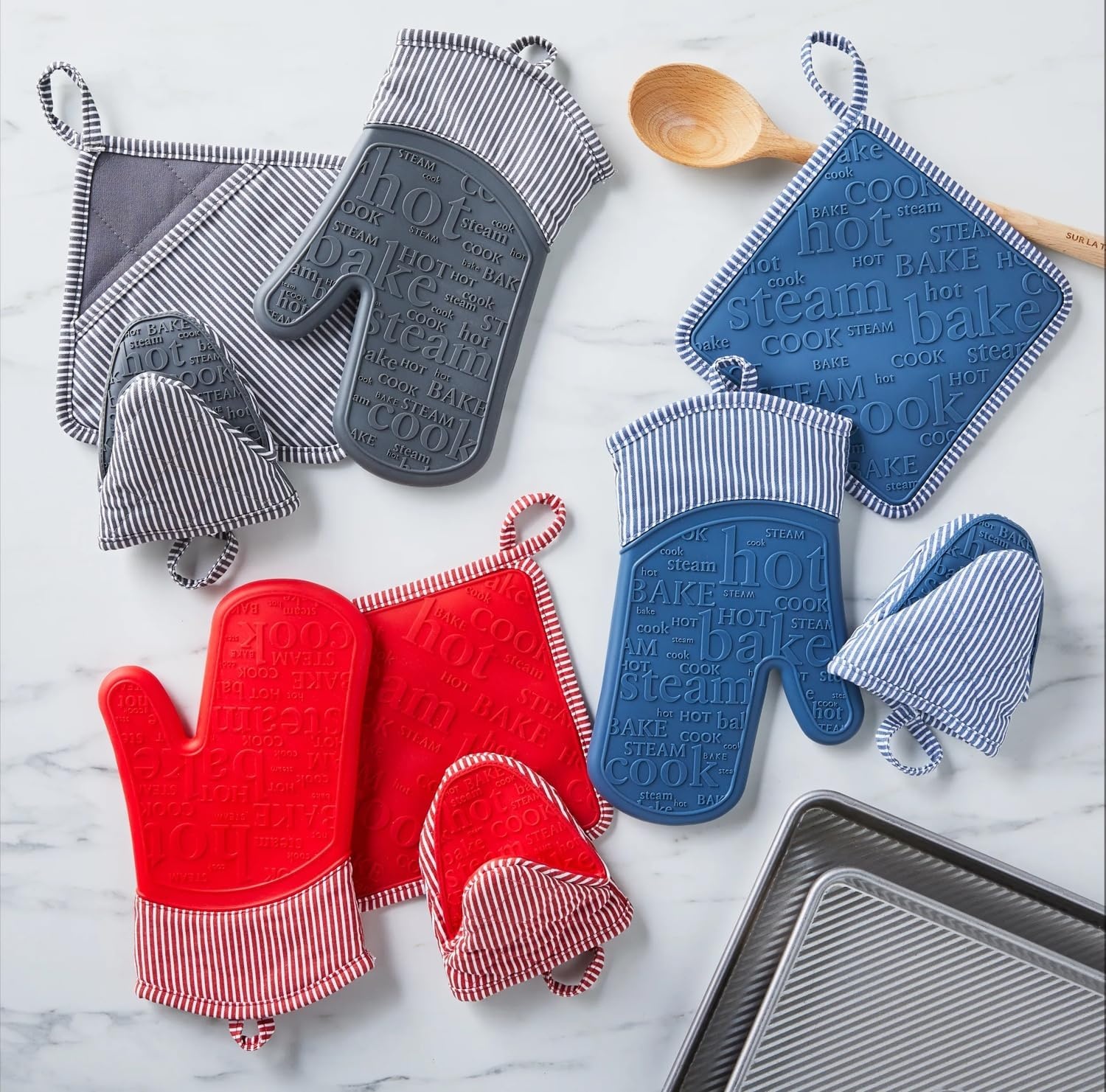 image:imageSur La Table Silicone Striped Pot Holder RedRed
