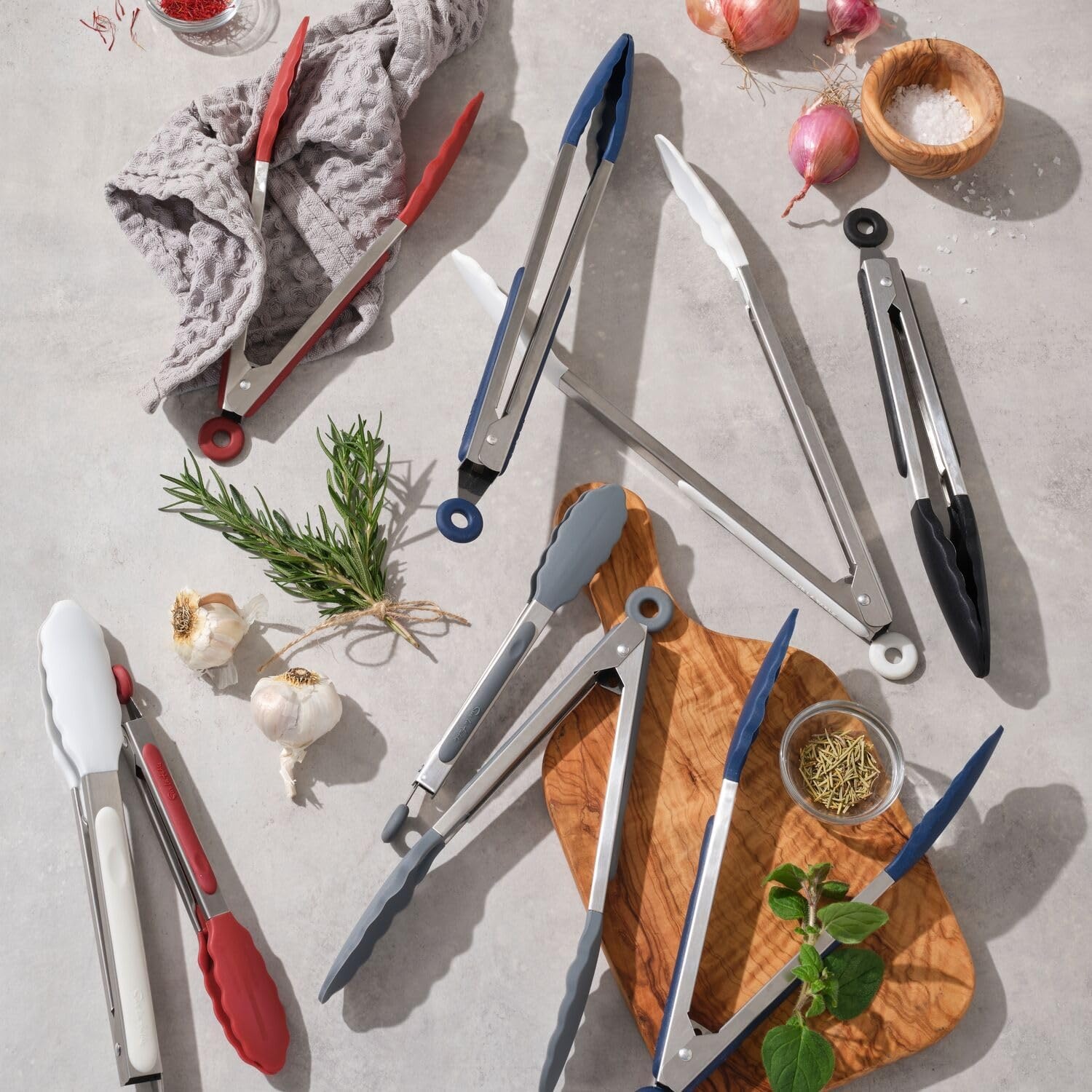 image:imageSur La Table SiliconeTipped Tongs 9 in Gray MidSize Nonstick Tongs for Everyday Stovetop Oven and Serving Tasks 9 inDark Red
