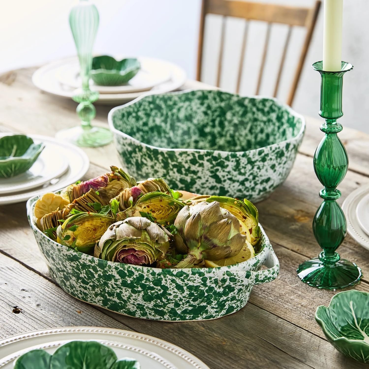 image:imageSur La Table Splatter Stoneware Oval Baker 24 Qt Reactive Glaze Casserole Dish for Baking Roasting and OventoTable Serving 24 Qt