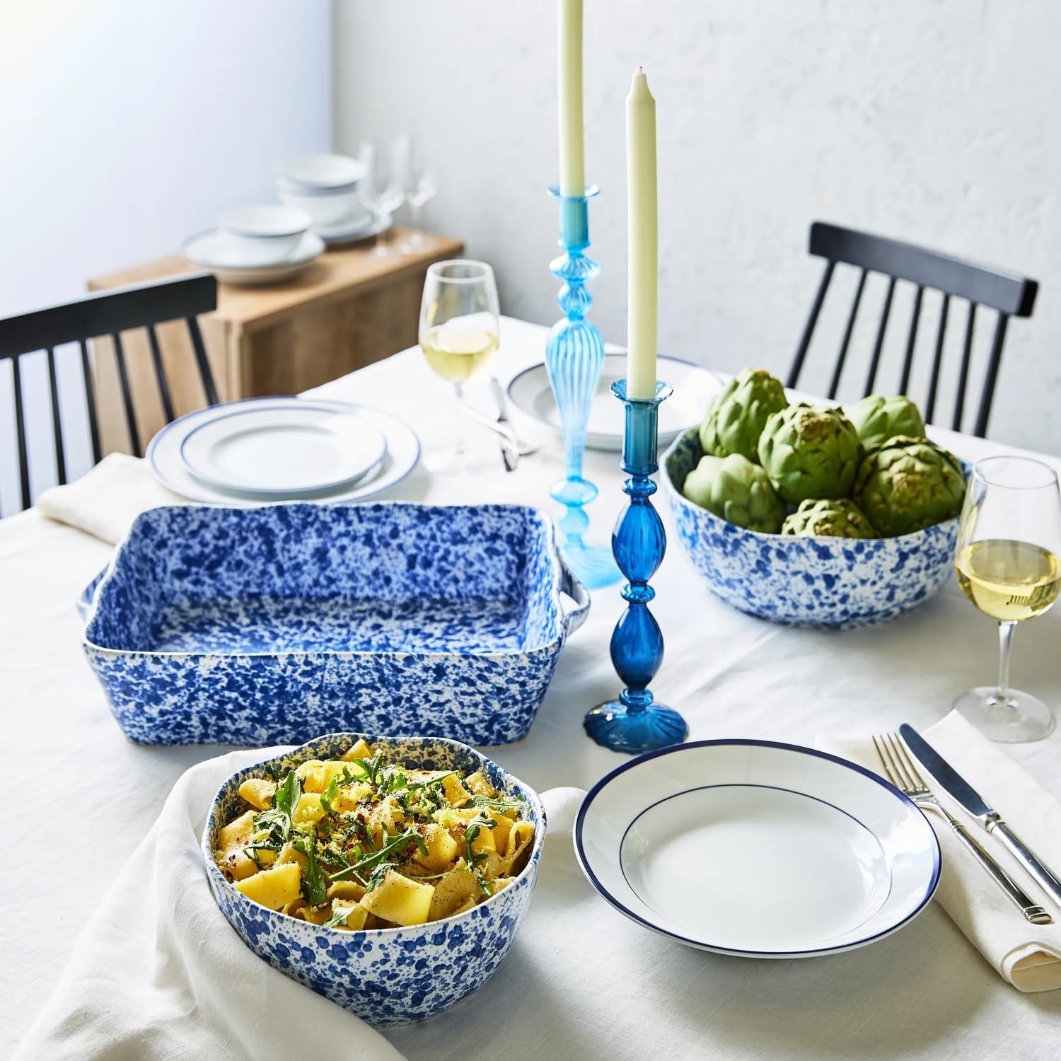 image:imageSur La Table Splatter Stoneware Serving Bowl 11 Round 4Qt Bowl with Vintage SpongewareInspired Design Oven amp Freezer Durable for Everyday Use or Entertaining BlueBlue