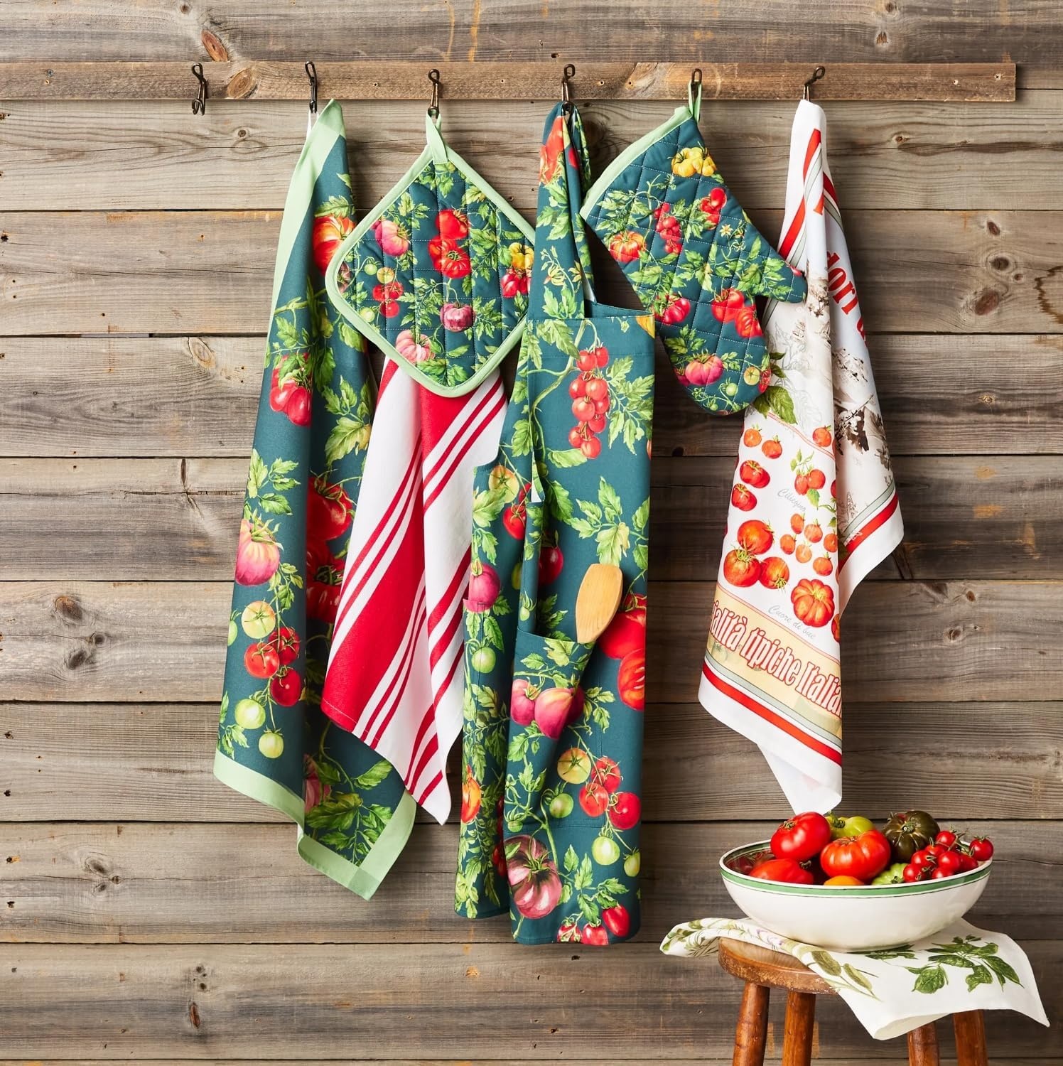 image:imageSur La Table Striped Kitchen Towels Set of 3 BasilRuby Red