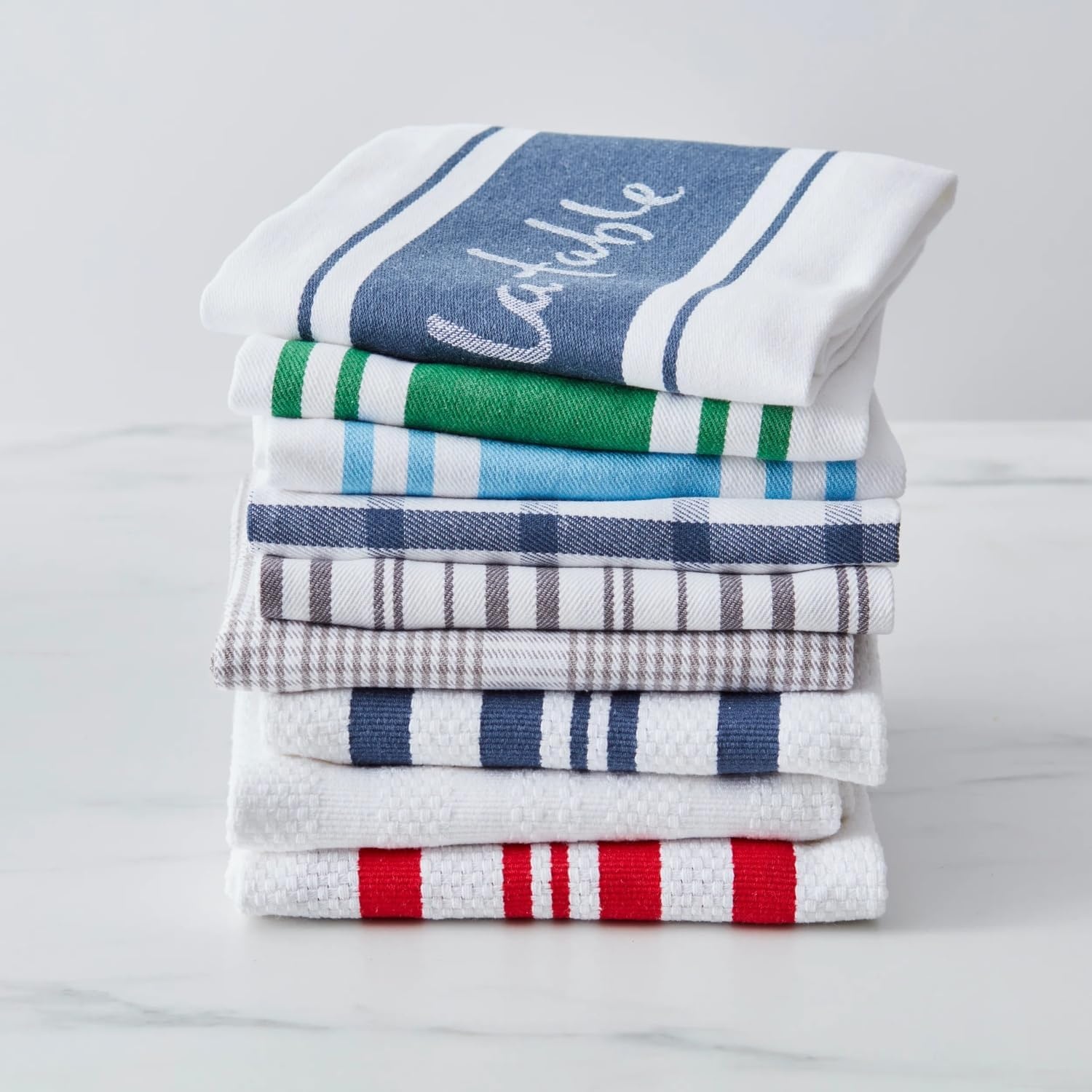 image:imageSur La Table Striped Kitchen Towels Set of 3 BasilRuby Red