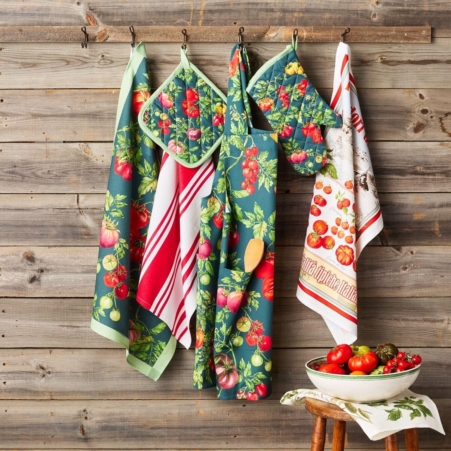 image:imageSur La Table Striped Kitchen Towels Set of 3 BasilRuby Red