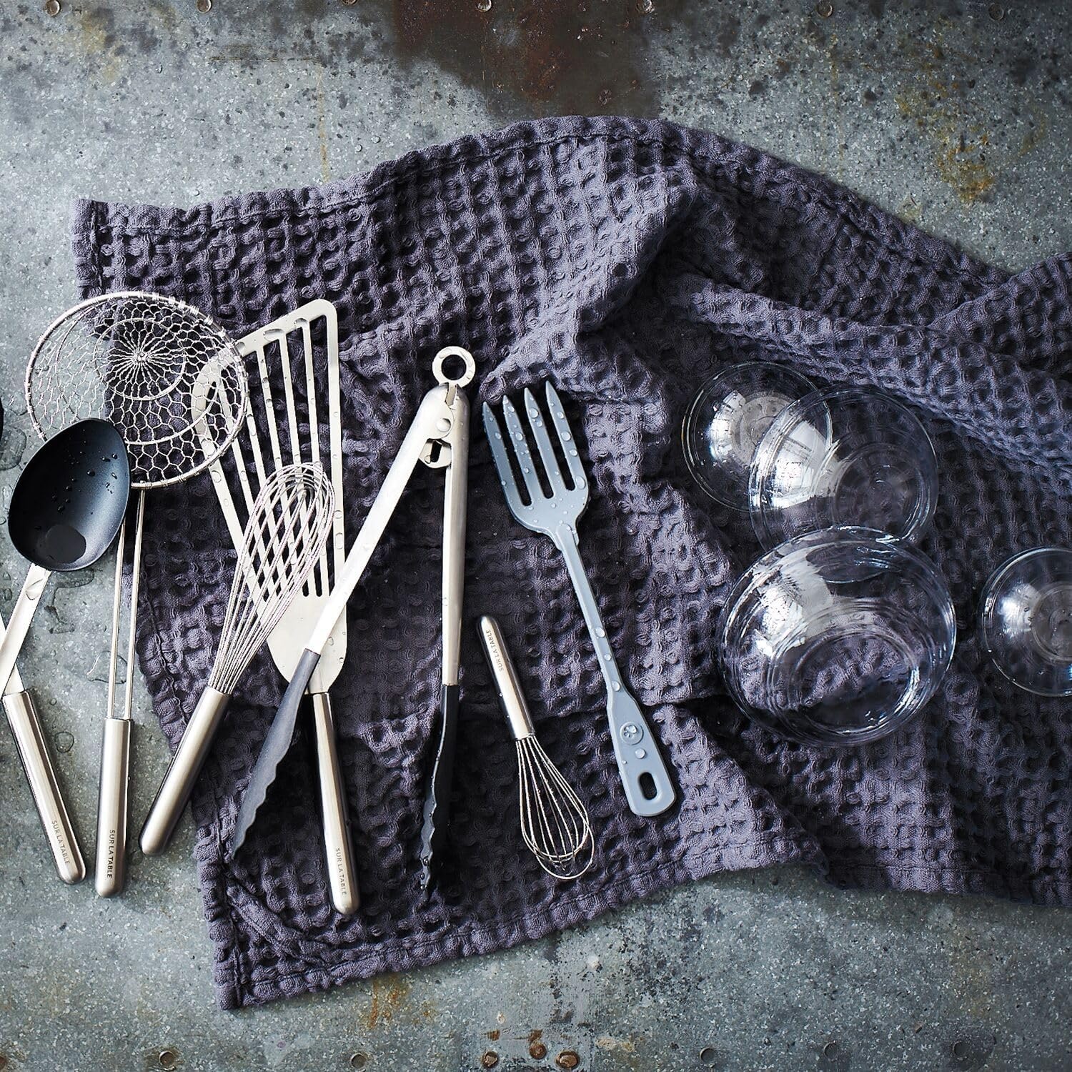 image:imageSur La Table Washed Waffle Kitchen Towels Set of 2 Dove GreyDove Grey