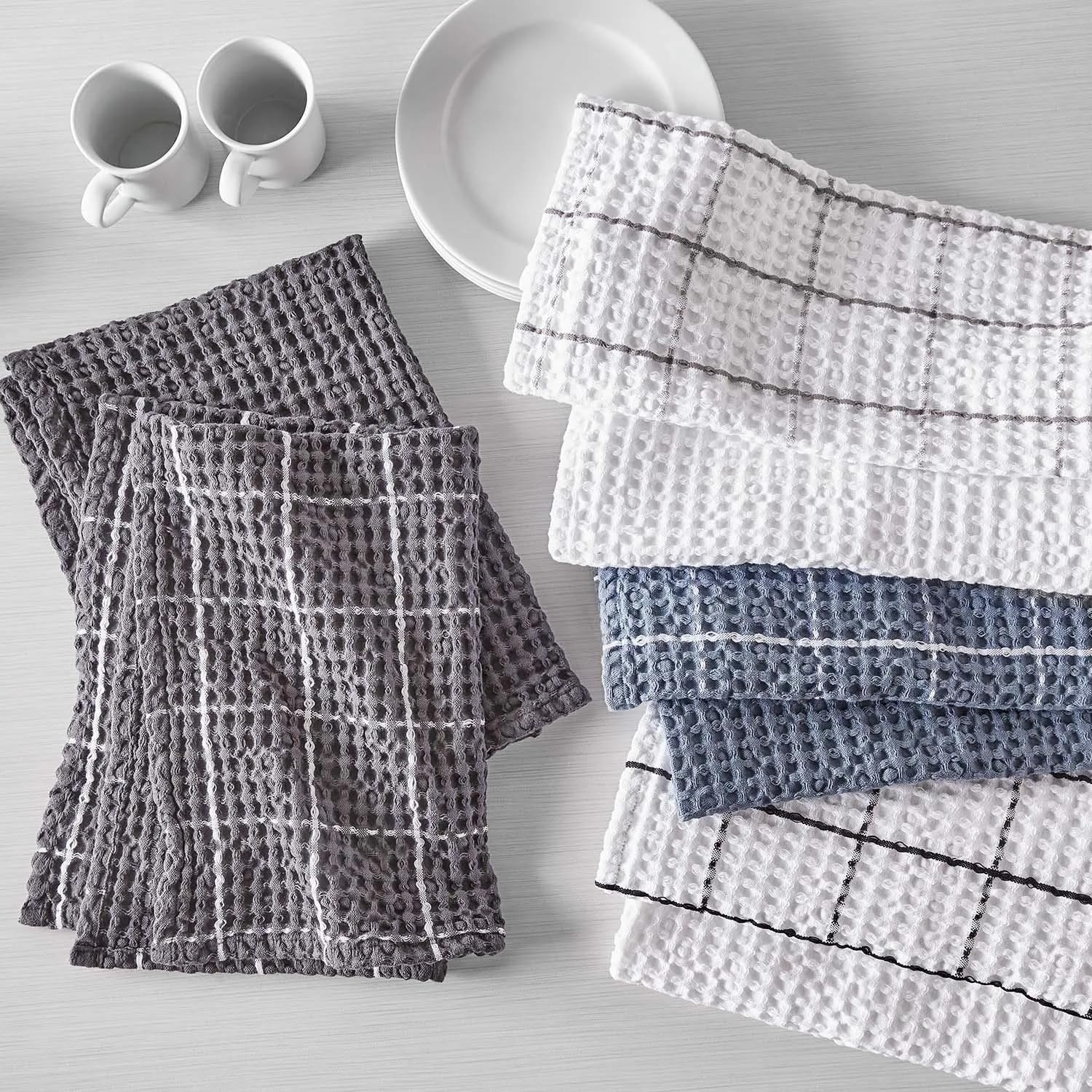 image:imageSur La Table Washed Waffle Kitchen Towels Set of 2 Dove GreyDove Grey