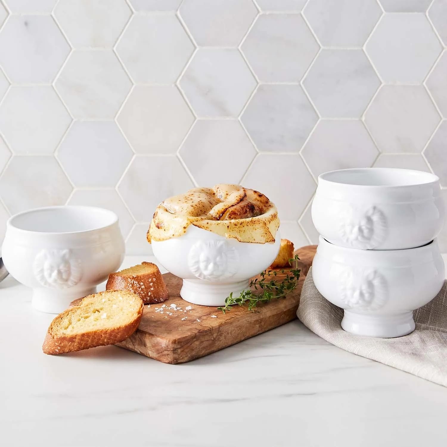 image:imageSur La Table White Porcelain Lions Head Soup Bowls Set of 4 Elegant 14 oz Serving Dishes for Stew amp Hot Meals Classic Dinnerware