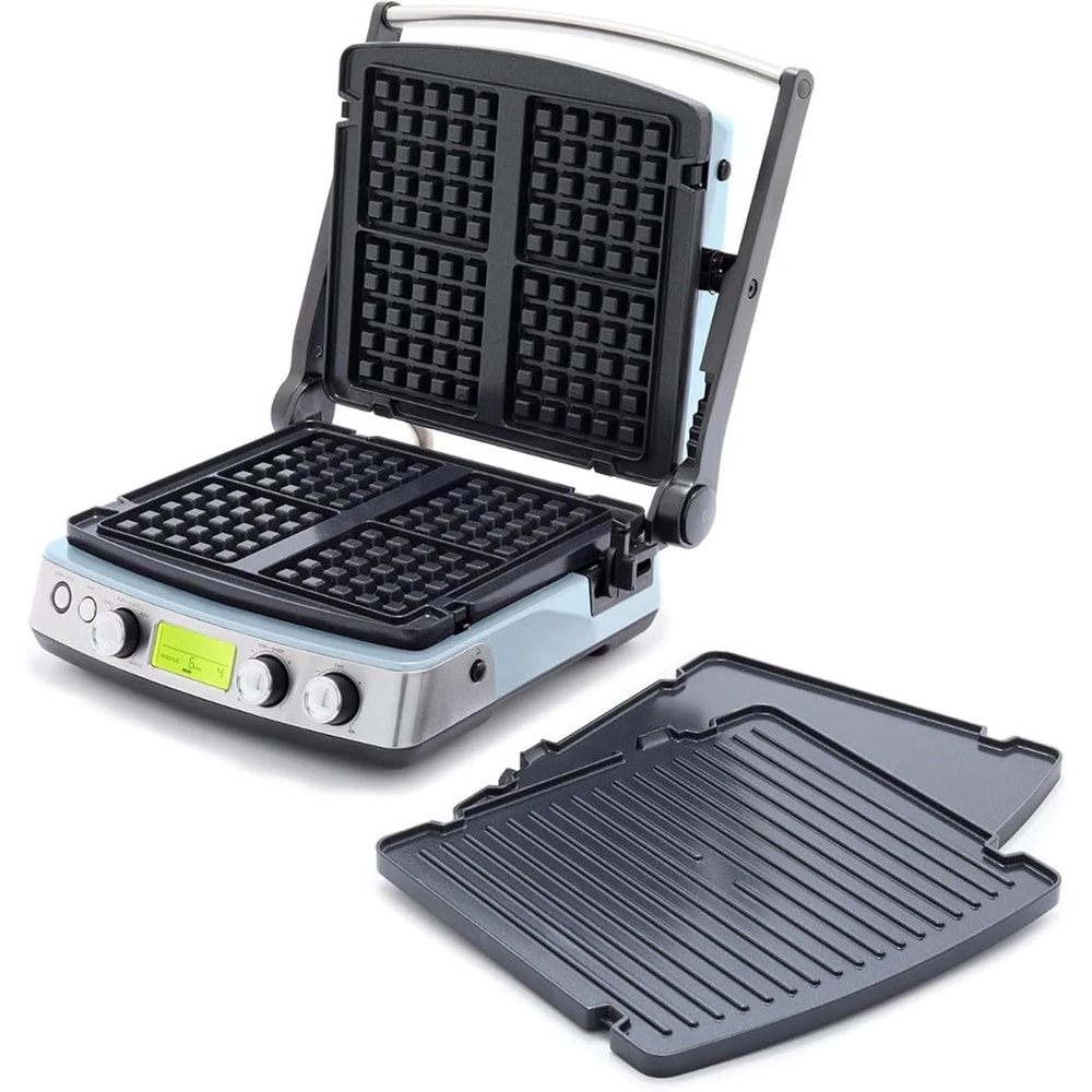 image:imageGreenPan Elite 7in1 MultiFunction Contact Grill amp Griddle Healthy Ceramic Nonstick Reversible Plates Adjustable Shade amp Shear Closed PressOpen Flat Surface PFASFree Cream WhiteBlue Haze