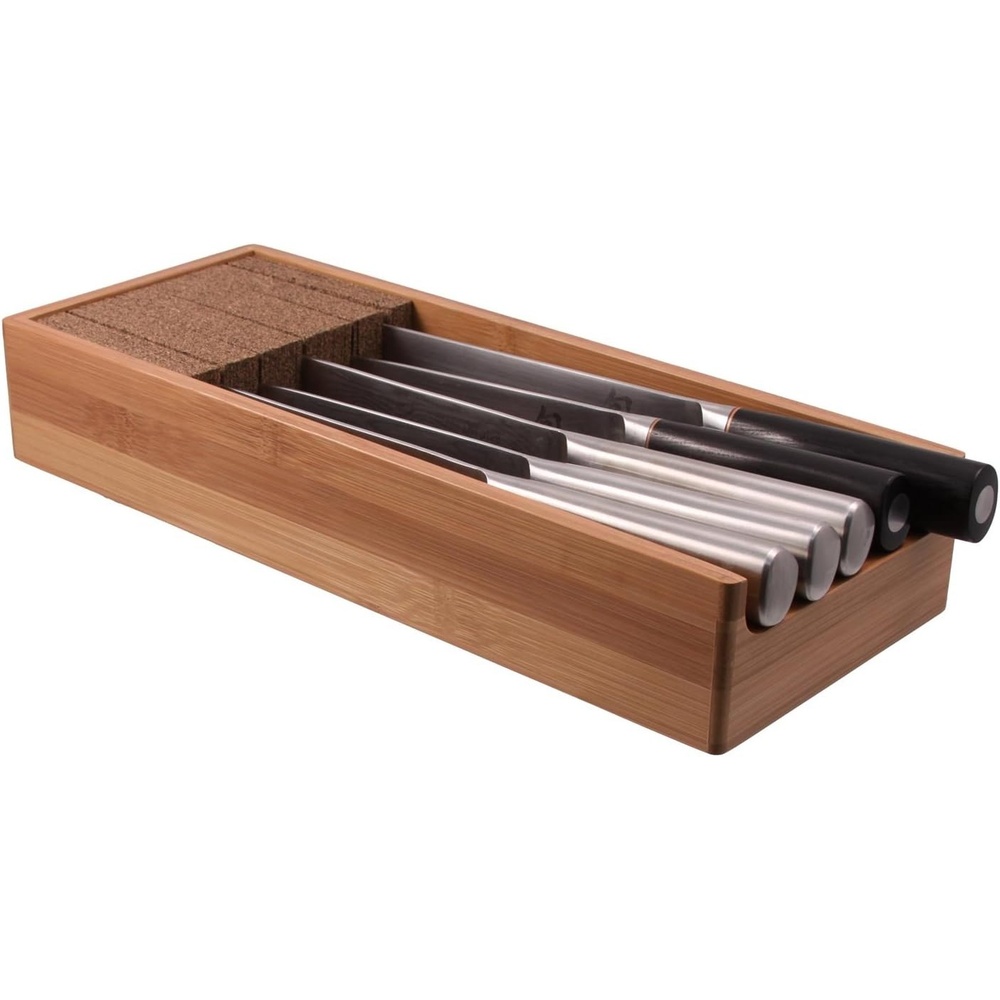 image:imageKNIFEdock Bamboo Knife Organizer for Kitchen Drawers  15 InDrawer Knife Block with Cork Composite  SpaceSaving Safe Storage for Your KnivesBamboo