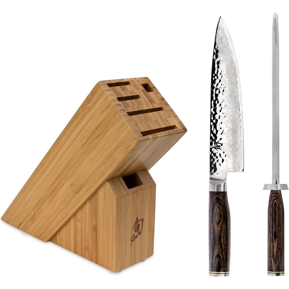 image:imageShun Premier Blonde 5 Piece Starter Block Set Includes 8 Chefs 4 Paring 65 Utility Knives Honing Steel amp Bamboo Knife Block Handcrafted Japanese Knife Set Pakkawood HandlesBrown