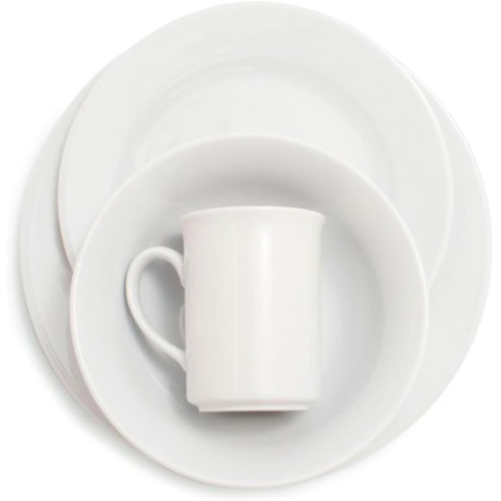 image:imageSur La Table Bistro 24 Piece Porcelain Dinnerware Set includes Dinner Plates Salad Plates Cereal Bowls and Mugs Service for 6 White  Microwave and Dishwasher