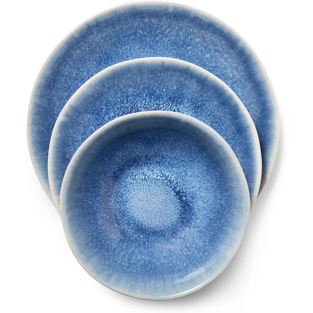 image:imageSur La Table Cloud Stoneware Dinnerware Set 12Piece Handcrafted Ceramic Collection Made in Portugal with Reactive Glaze Organic Design Dishwasher amp Microwave Blue