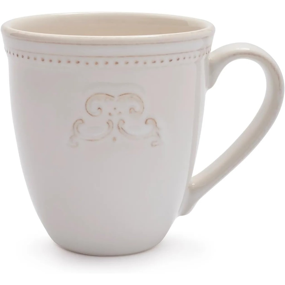 image:imageSur La Table Pearl Stoneware Medallion Mug Raised Medallion Relief Stoneware Mug for Coffee Tea and Morning Rituals