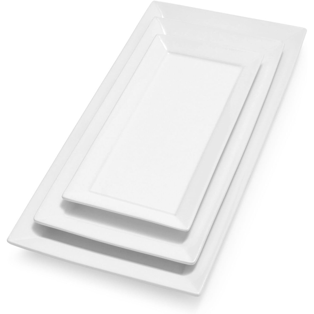 image:imageSur La Table Porcelain Platter Set of 3 Classic White Serving Trays in 15 125 amp 10 Sizes Oven Microwave Freezer amp Dishwasher