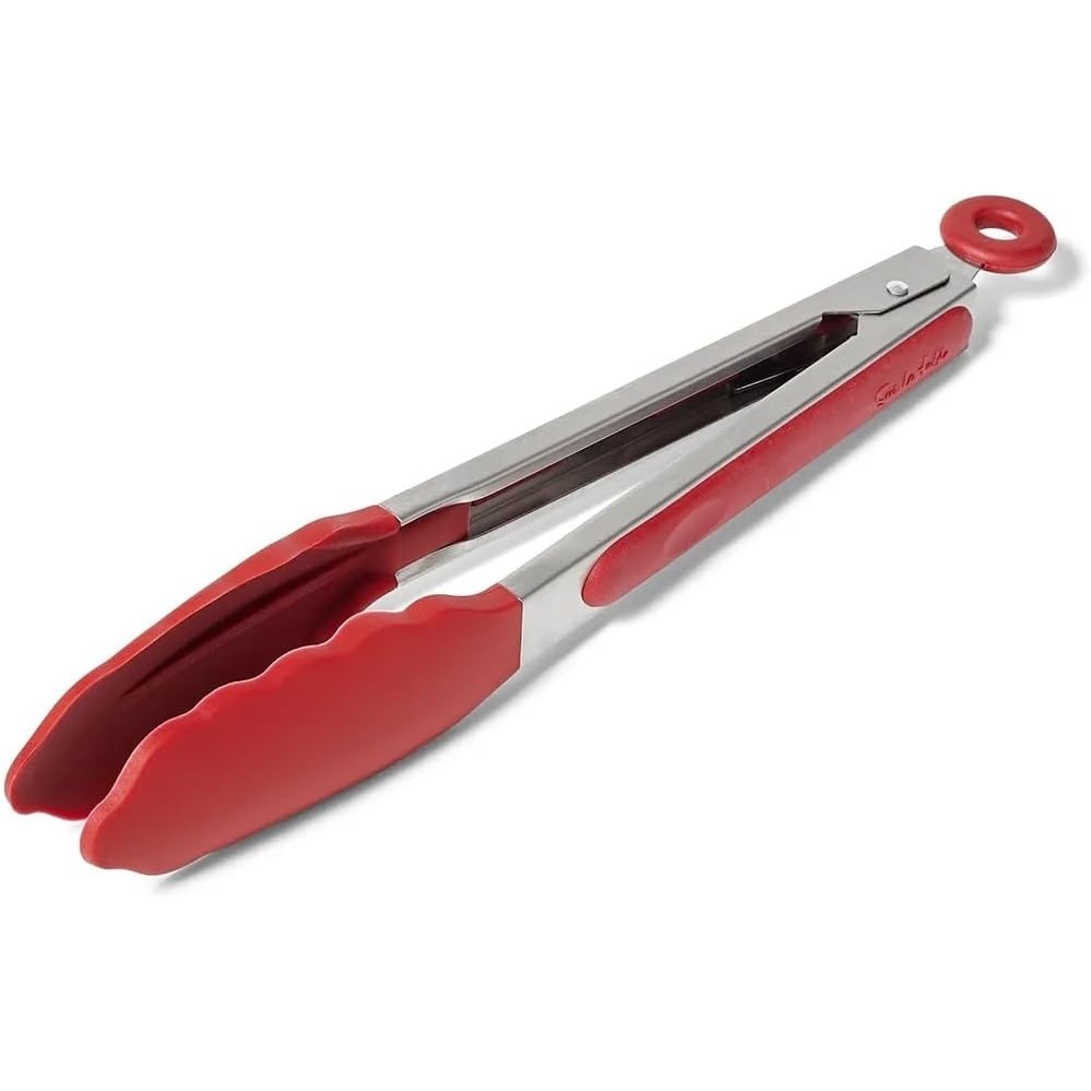 image:imageSur La Table SiliconeTipped Tongs 9 in Gray MidSize Nonstick Tongs for Everyday Stovetop Oven and Serving Tasks 9 inDark Red