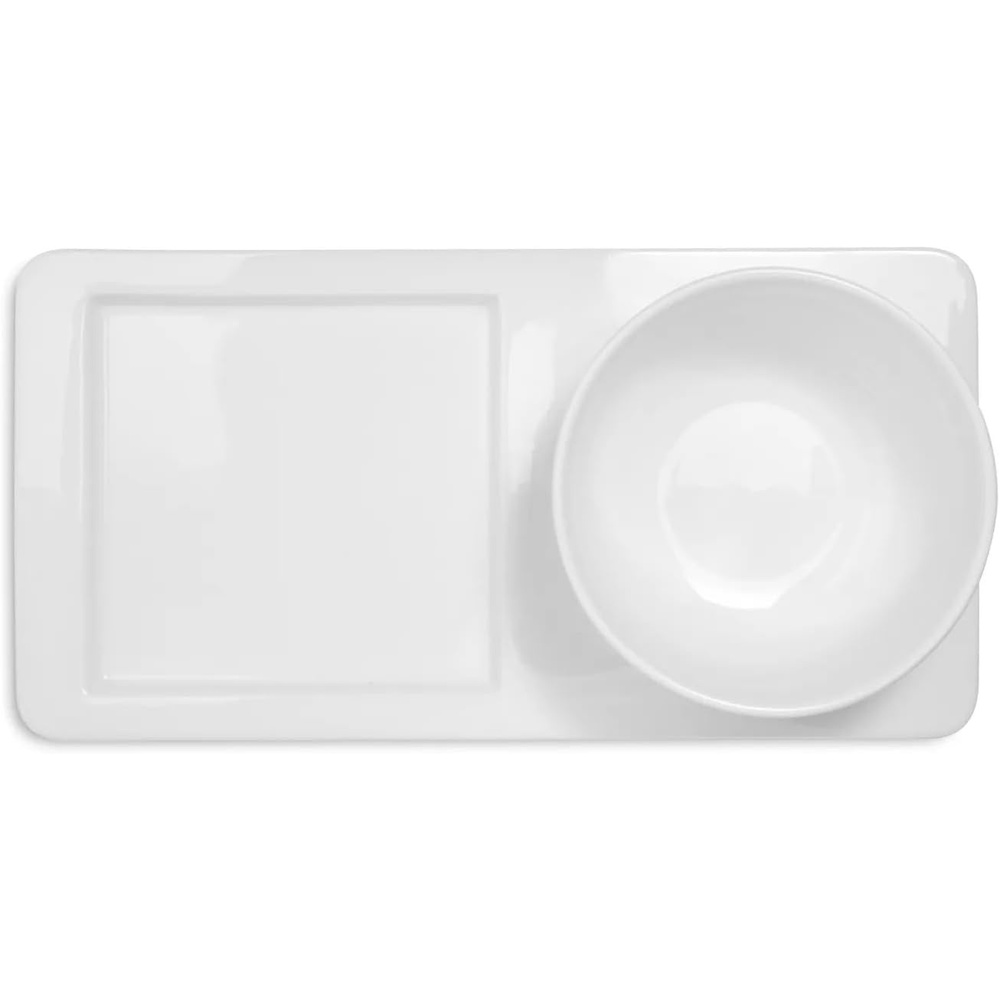 image:imageSur La Table Soup and Sandwich Serving Set Plate Combo 21 oz Soup Bowl and Plate White Microwave and Dishwasher