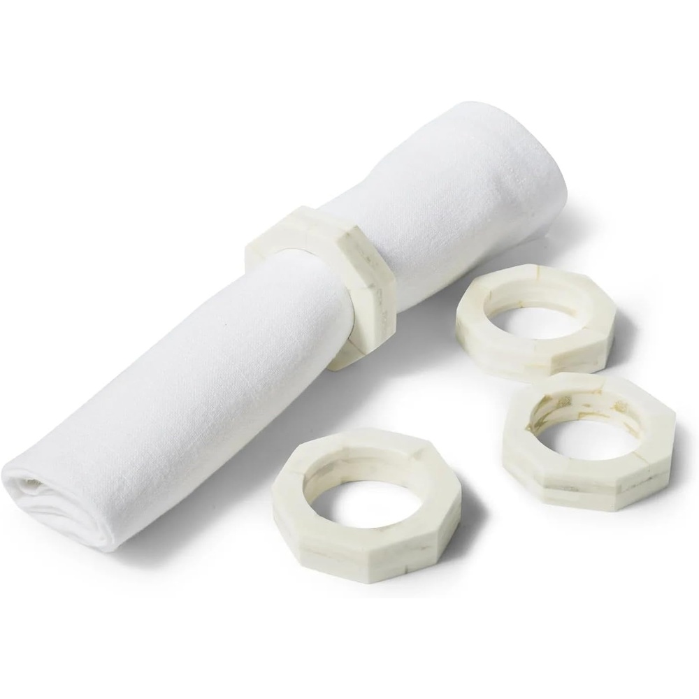 image:imageSur La Table Stacked Bone Napkin Rings Set of 4 Tan