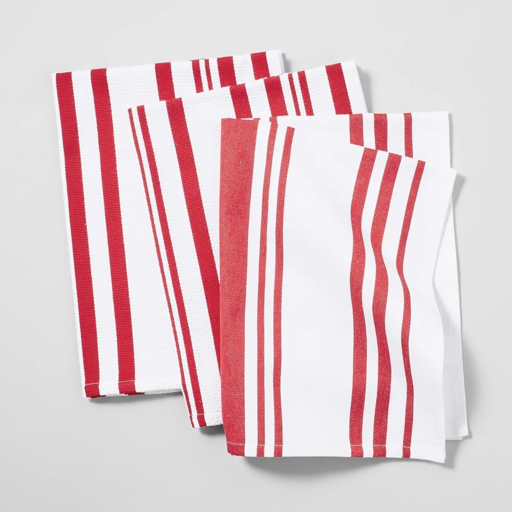 image:imageSur La Table Striped Kitchen Towels Set of 3 BasilRuby Red
