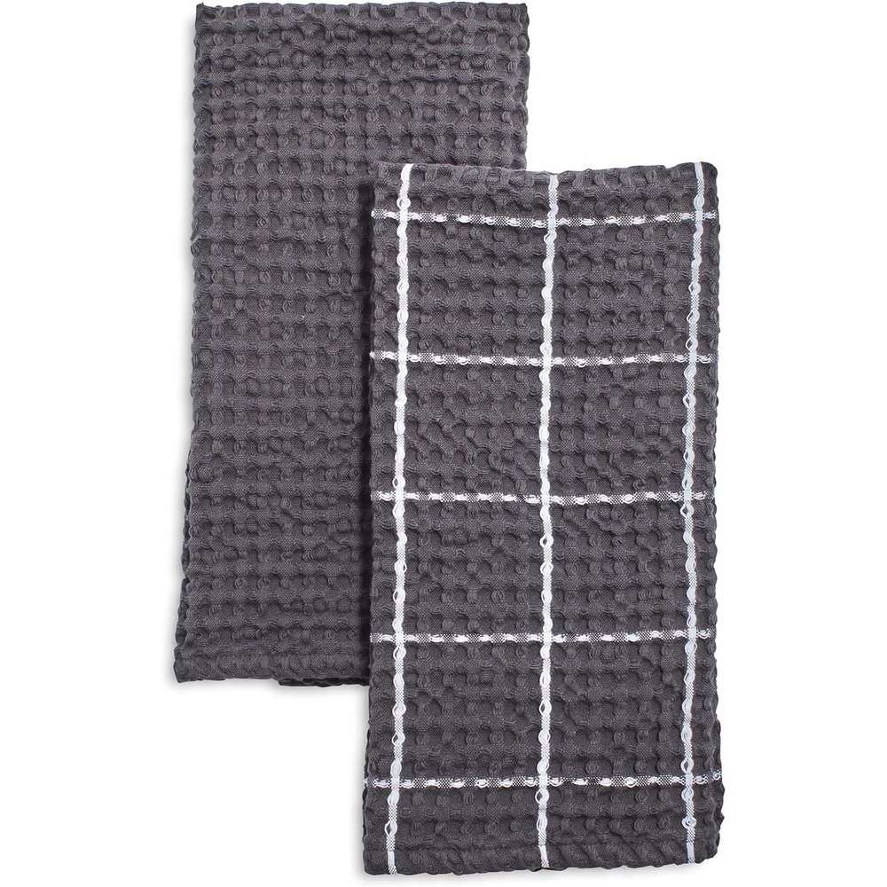 image:imageSur La Table Washed Waffle Kitchen Towels Set of 2 UltraAbsorbent 28 x 20 Cotton Dish Towels with Soft Textured Weave NonScratch Machine Washable for Everyday Use Charcoal